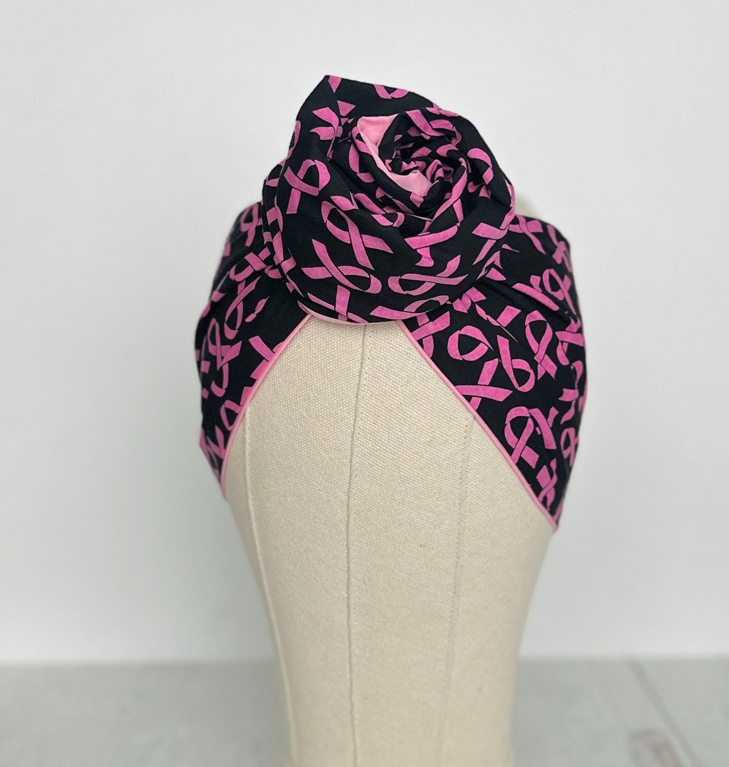 Extra Long Wide BENDABLE Reversible Wire Headband, Breast Cancer Pink Ribbon Batik Print, Wired Head Wrap Turban, Accessories For Women