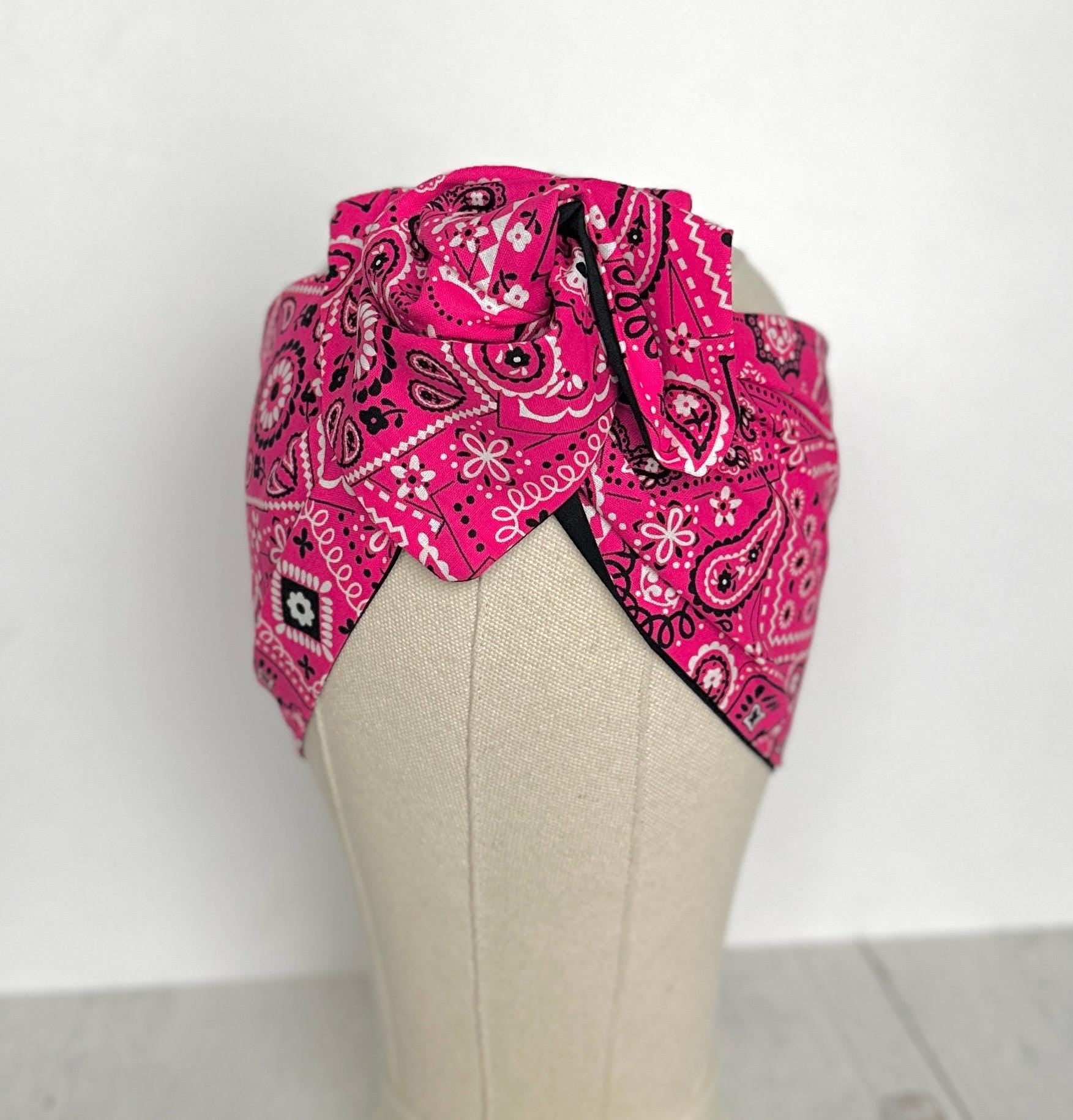 Extra Wide Reversible BENDABLE Adjustable Wire Headband, Pink Bandana Print, Wired Headband, Head Wrap, Turban Hair Accessories, Head Scarf