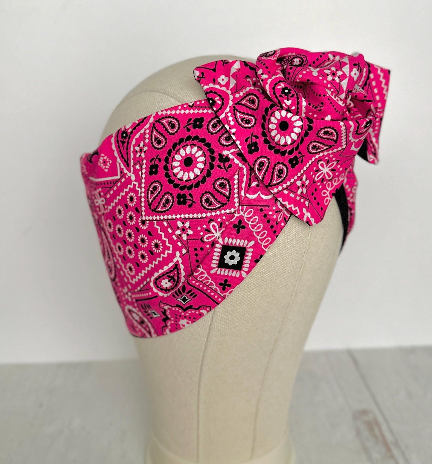 Extra Wide Reversible BENDABLE Adjustable Wire Headband, Pink Bandana Print, Wired Headband, Head Wrap, Turban Hair Accessories, Head Scarf