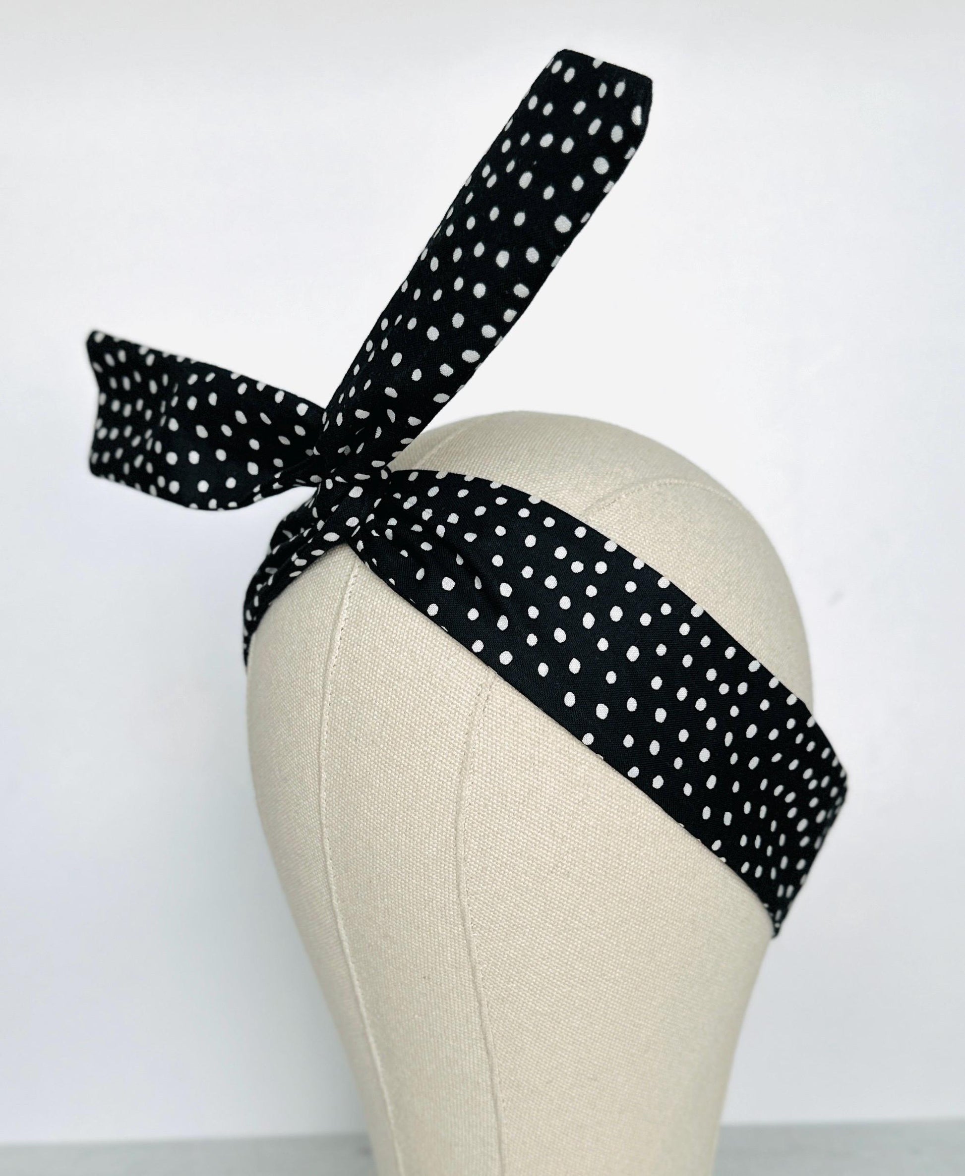 Mini Adjustable Wire Head Wrap, Polka Dot Black Wired Headband, Bendable Fabric Head Wrap, Women Head Scarf, Gift Ideas Mom Wife Friend