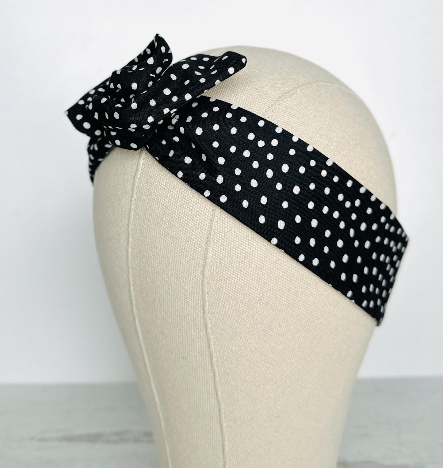 Mini Adjustable Wire Head Wrap, Polka Dot Black Wired Headband, Bendable Fabric Head Wrap, Women Head Scarf, Gift Ideas Mom Wife Friend