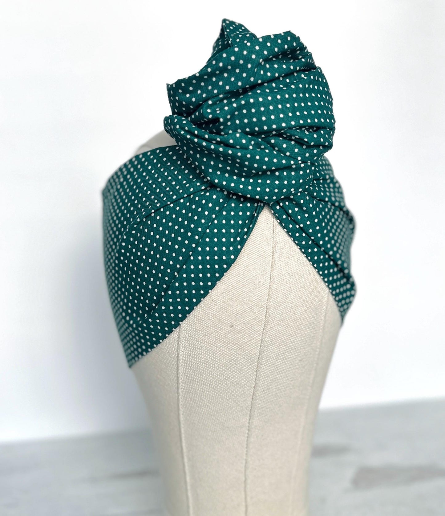 Extra Long Wide Adjustable Wire Headband, Green Polka Dot Pattern, Wired Head Scarf, Fabric Head Wrap, Turban, Accessories for Women