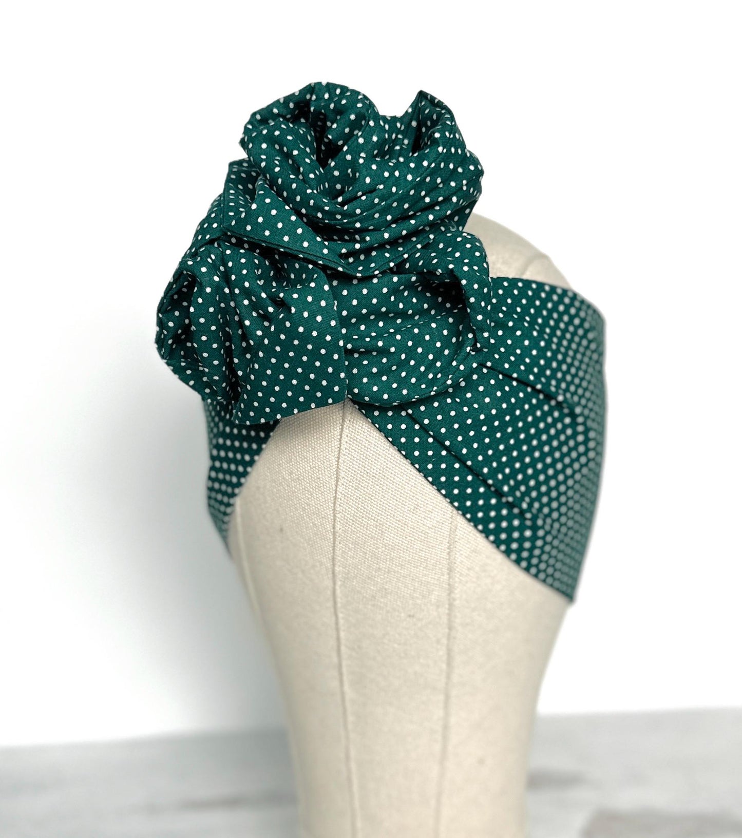 Extra Long Wide Adjustable Wire Headband, Green Polka Dot Pattern, Wired Head Scarf, Fabric Head Wrap, Turban, Accessories for Women