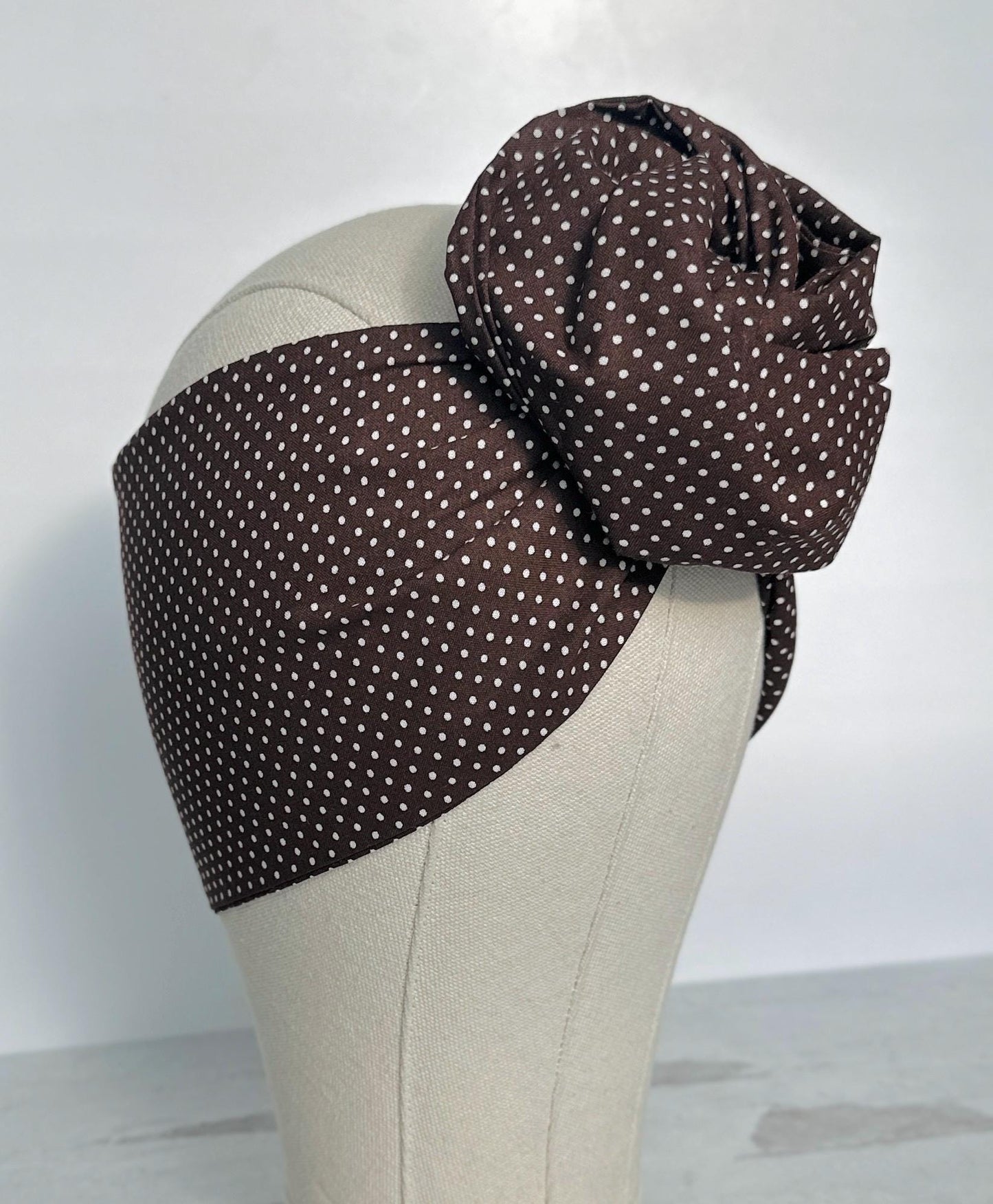 Extra Long Wide Adjustable Wire Headband, Brown Polka Dot Pattern, Wired Head Scarf, Fabric Head Wrap, Turban, Accessories for Women