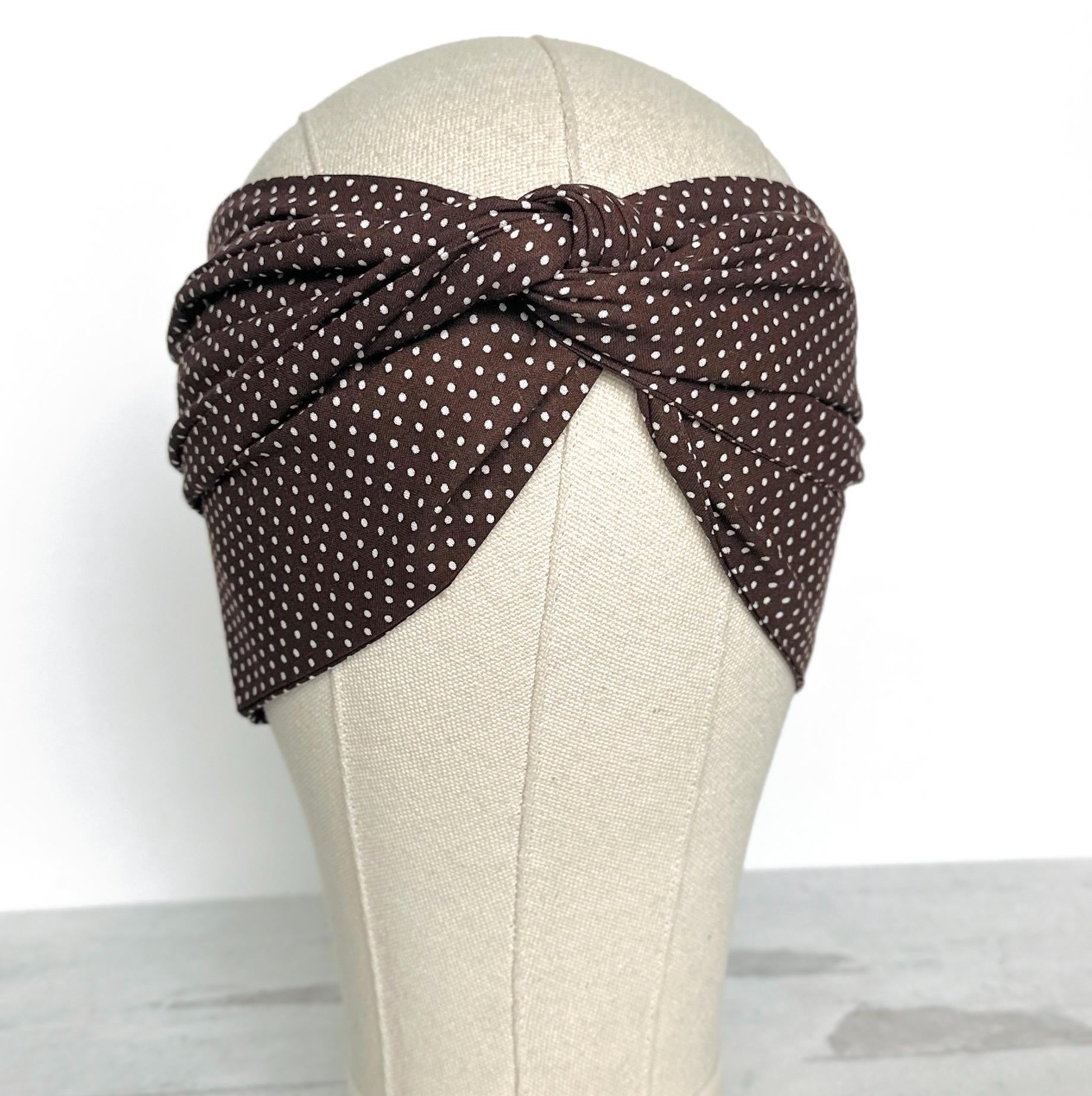 Extra Long Wide Adjustable Wire Headband, Brown Polka Dot Pattern, Wired Head Scarf, Fabric Head Wrap, Turban, Accessories for Women