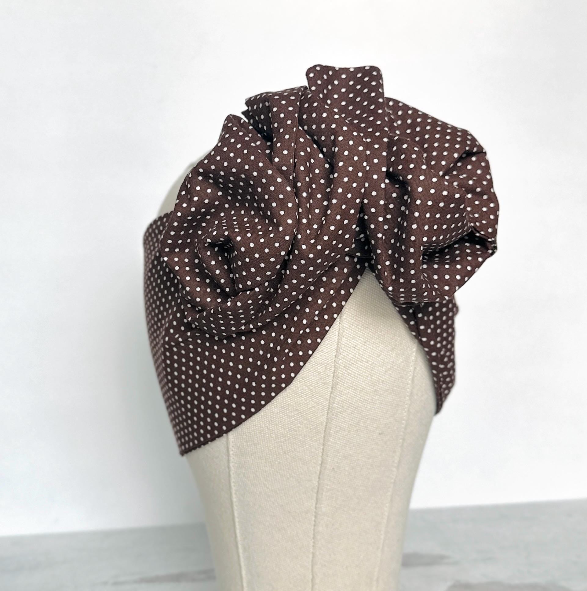 Extra Long Wide Adjustable Wire Headband, Brown Polka Dot Pattern, Wired Head Scarf, Fabric Head Wrap, Turban, Accessories for Women