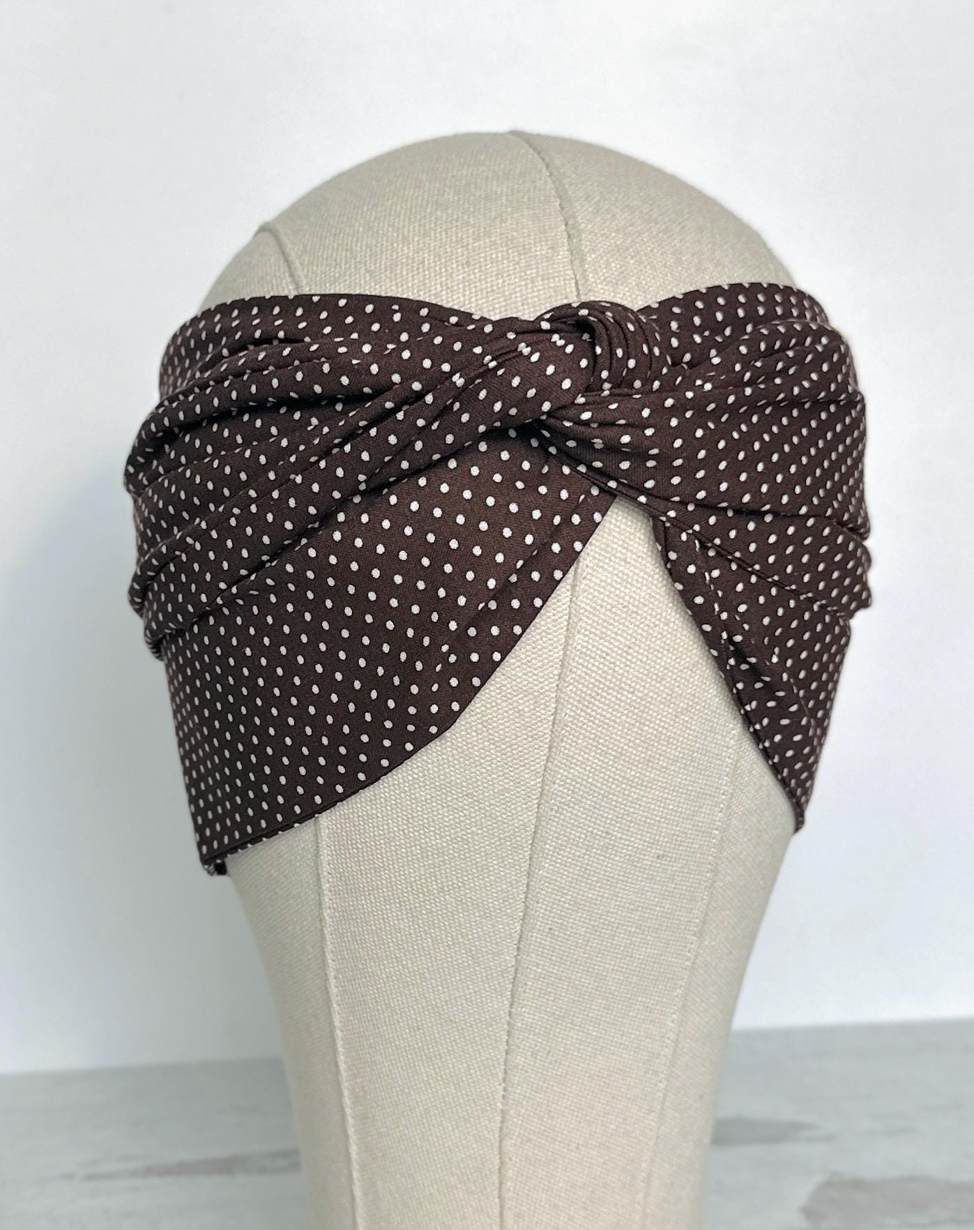 Extra Long Wide Adjustable Wire Headband, Brown Polka Dot Pattern, Wired Head Scarf, Fabric Head Wrap, Turban, Accessories for Women