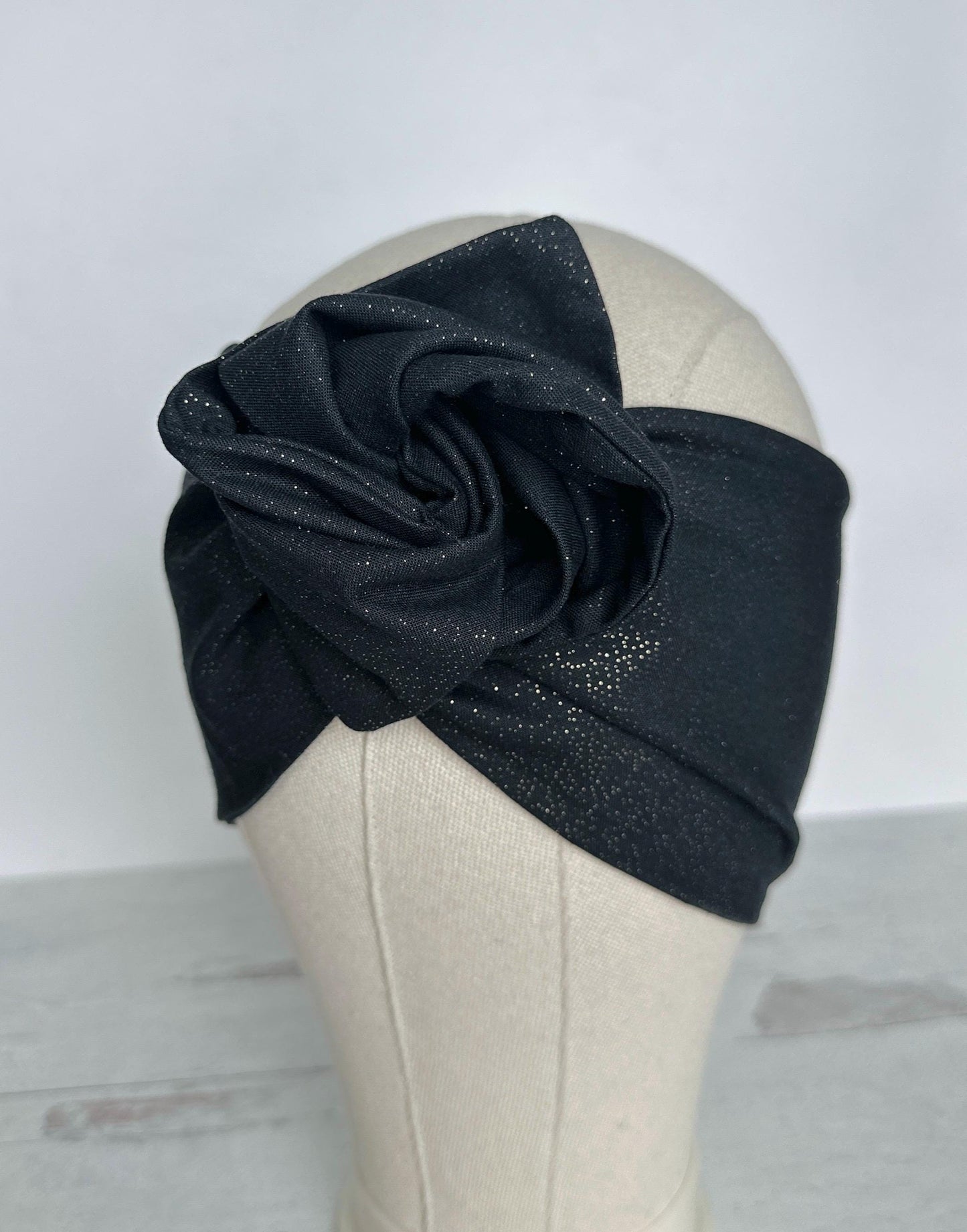 Extra Wide Bendable Wire Headband, Black & Gold Speckled Wired Head Wrap For Women, Adjustable Turban, Autumn Head Scarf