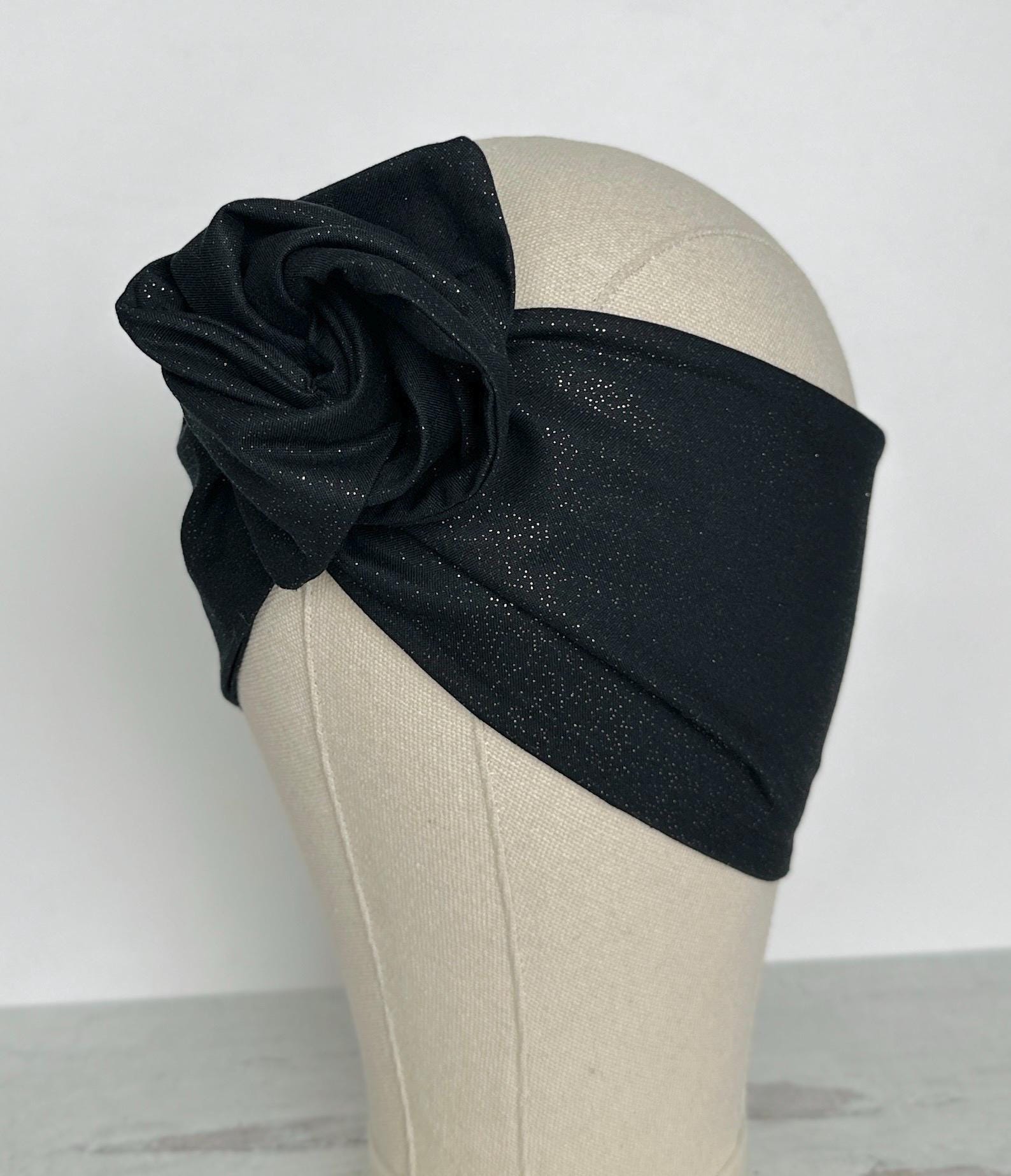 Extra Wide Bendable Wire Headband, Black & Gold Speckled Wired Head Wrap For Women, Adjustable Turban, Autumn Head Scarf