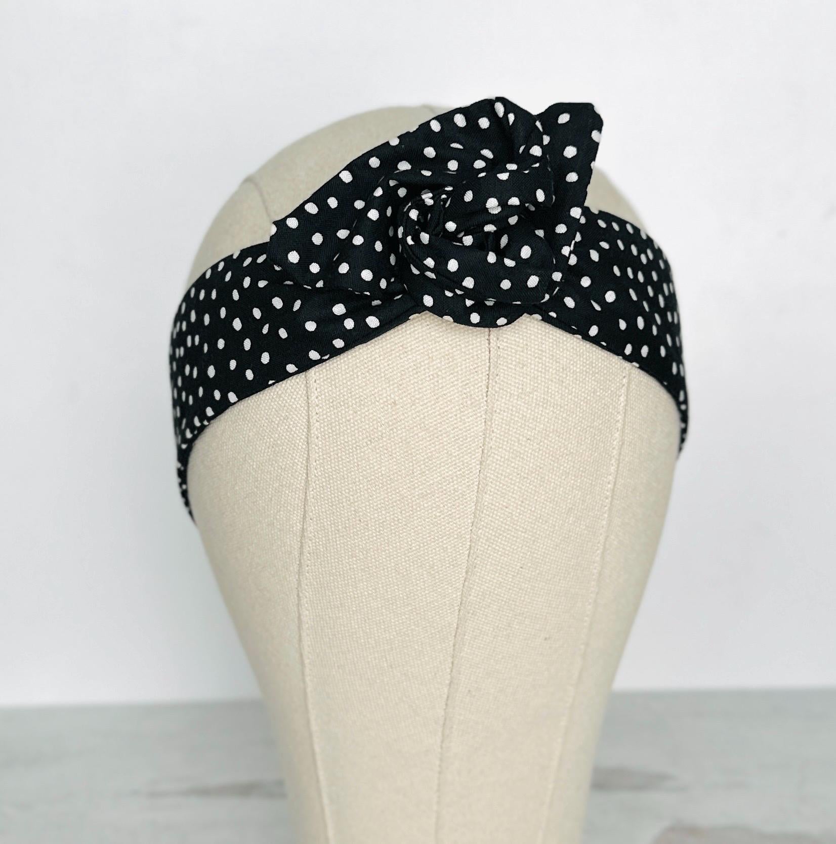 Mini Adjustable Wire Head Wrap, Polka Dot Black Wired Headband, Bendable Fabric Head Wrap, Women Head Scarf, Gift Ideas Mom Wife Friend