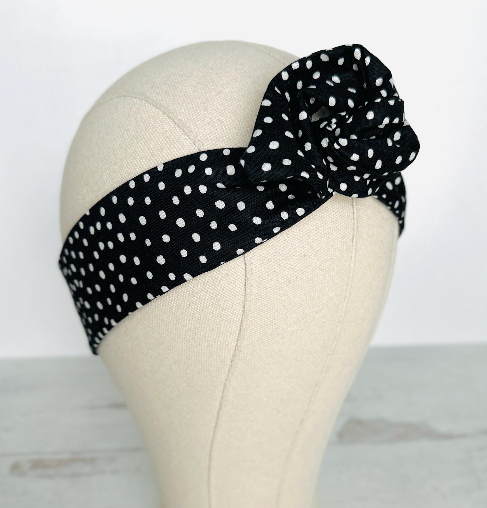 Mini Adjustable Wire Head Wrap, Polka Dot Black Wired Headband, Bendable Fabric Head Wrap, Women Head Scarf, Gift Ideas Mom Wife Friend