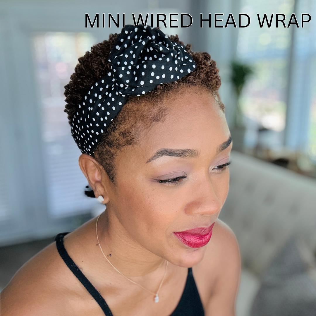 Mini Adjustable Wire Head Wrap, Polka Dot Black Wired Headband, Bendable Fabric Head Wrap, Women Head Scarf, Gift Ideas Mom Wife Friend