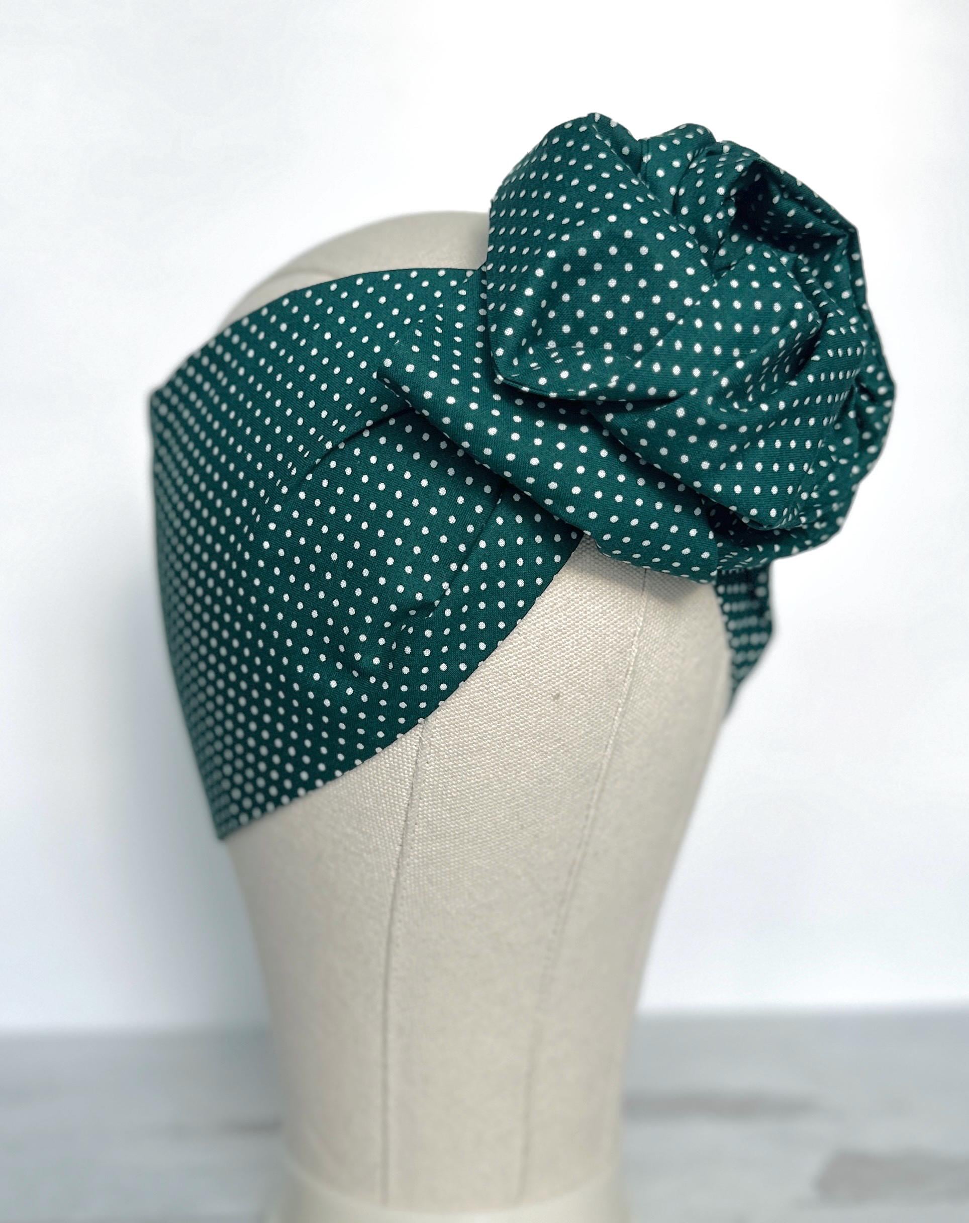 Extra Long Wide Adjustable Wire Headband, Green Polka Dot Pattern, Wired Head Scarf, Fabric Head Wrap, Turban, Accessories for Women