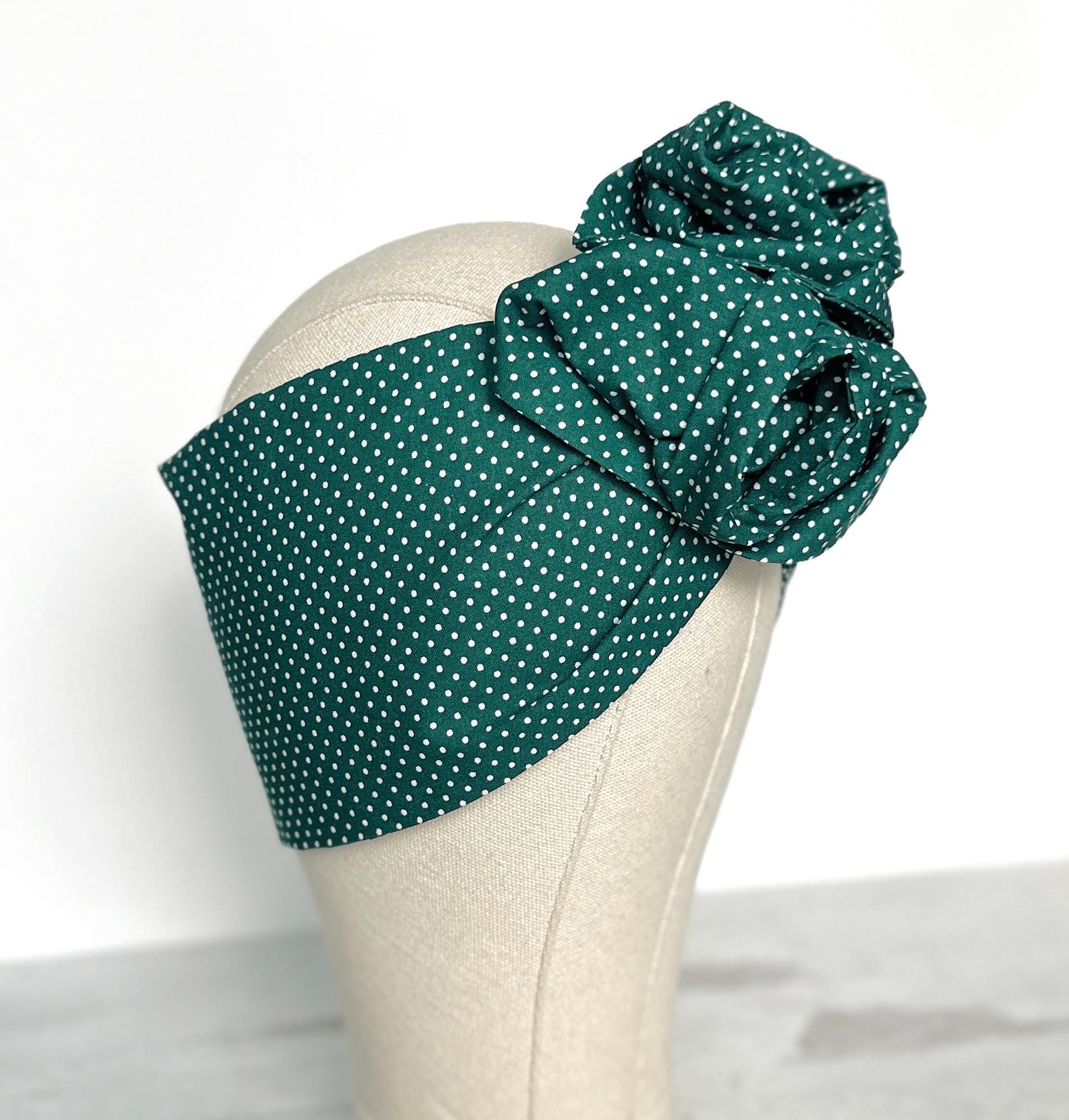 Extra Long Wide Adjustable Wire Headband, Green Polka Dot Pattern, Wired Head Scarf, Fabric Head Wrap, Turban, Accessories for Women