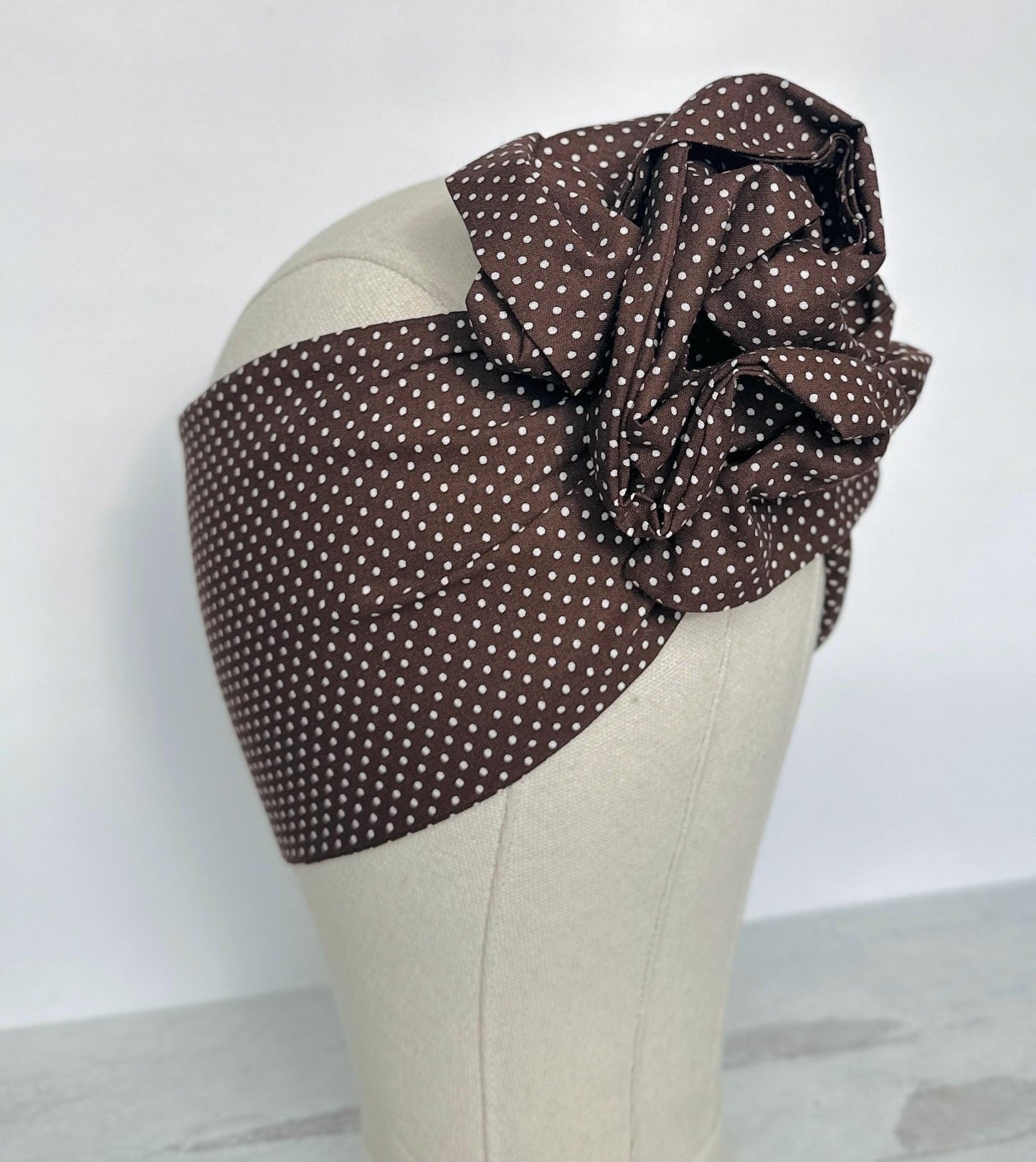 Extra Long Wide Adjustable Wire Headband, Brown Polka Dot Pattern, Wired Head Scarf, Fabric Head Wrap, Turban, Accessories for Women