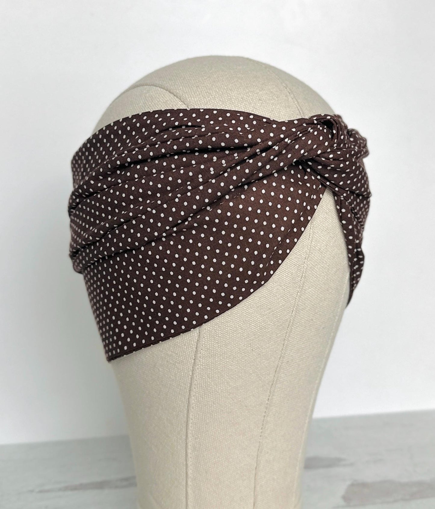 Extra Long Wide Adjustable Wire Headband, Brown Polka Dot Pattern, Wired Head Scarf, Fabric Head Wrap, Turban, Accessories for Women