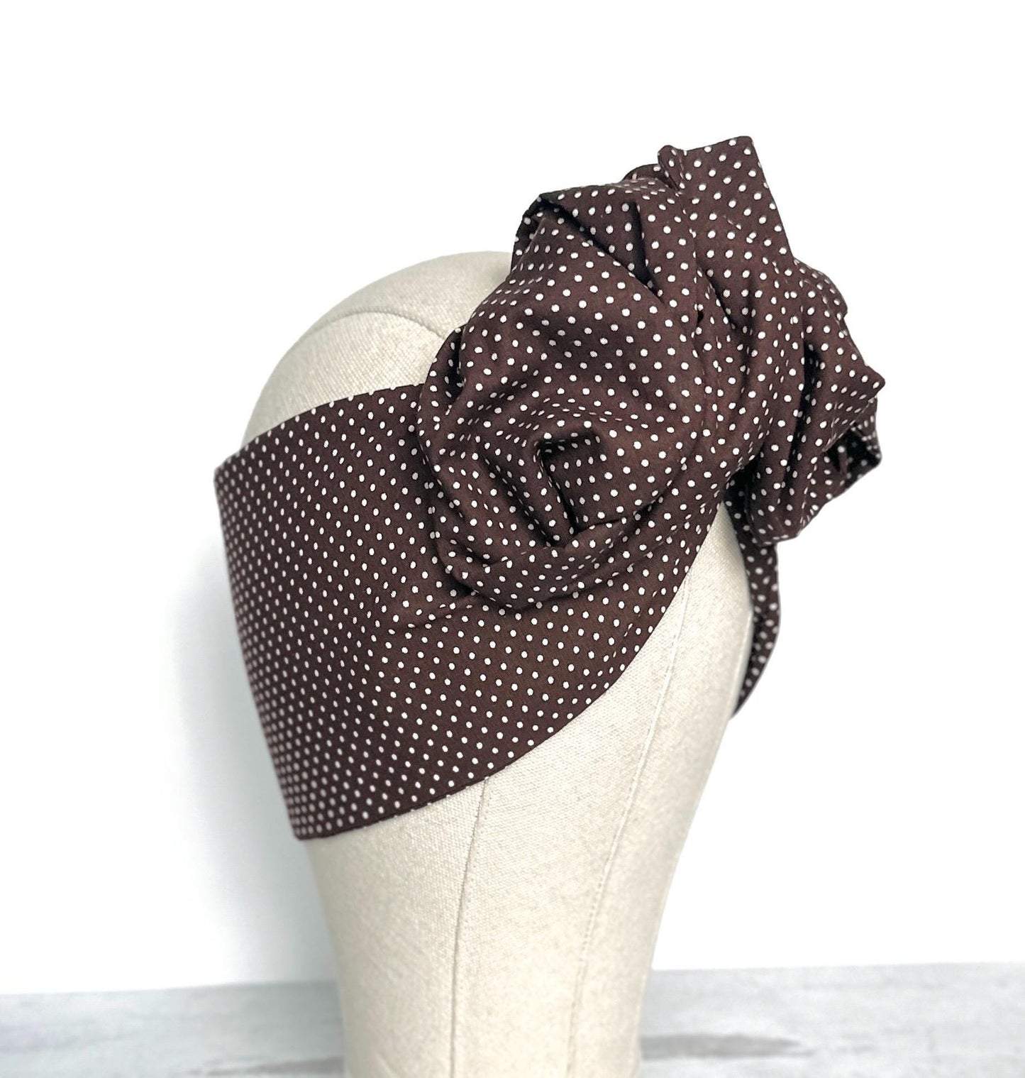 Extra Long Wide Adjustable Wire Headband, Brown Polka Dot Pattern, Wired Head Scarf, Fabric Head Wrap, Turban, Accessories for Women