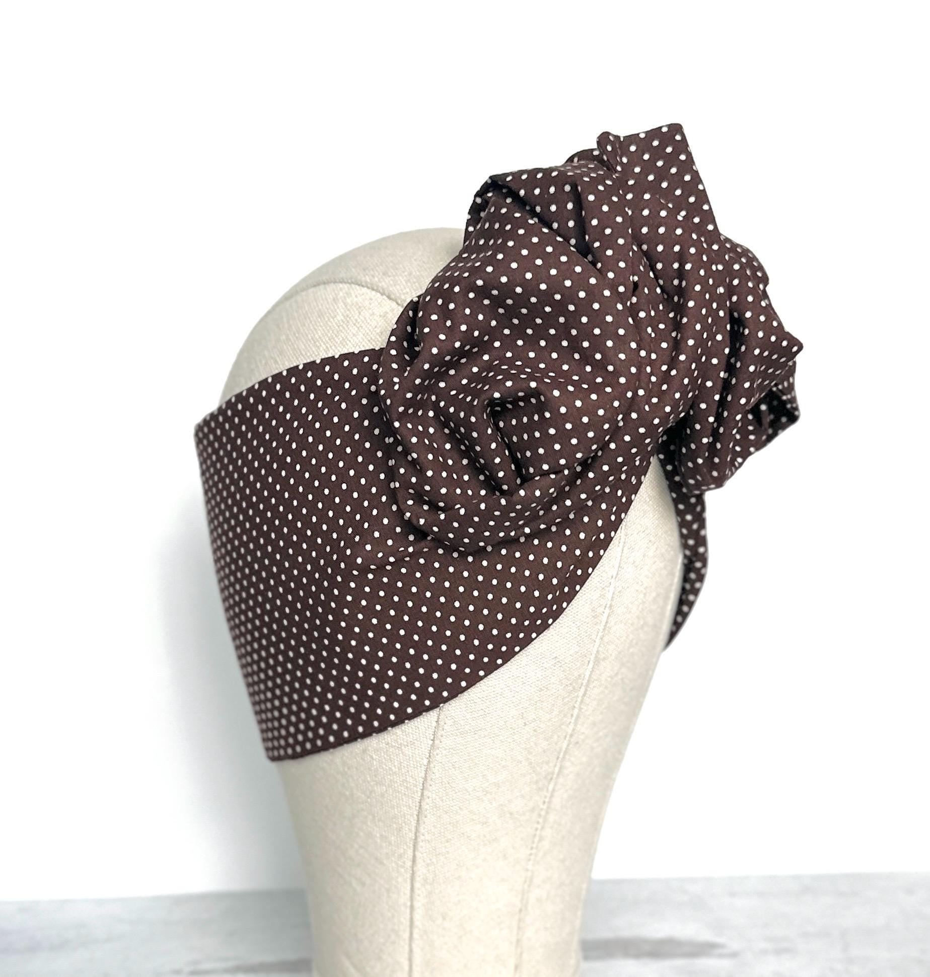 Extra Long Wide Adjustable Wire Headband, Brown Polka Dot Pattern, Wired Head Scarf, Fabric Head Wrap, Turban, Accessories for Women