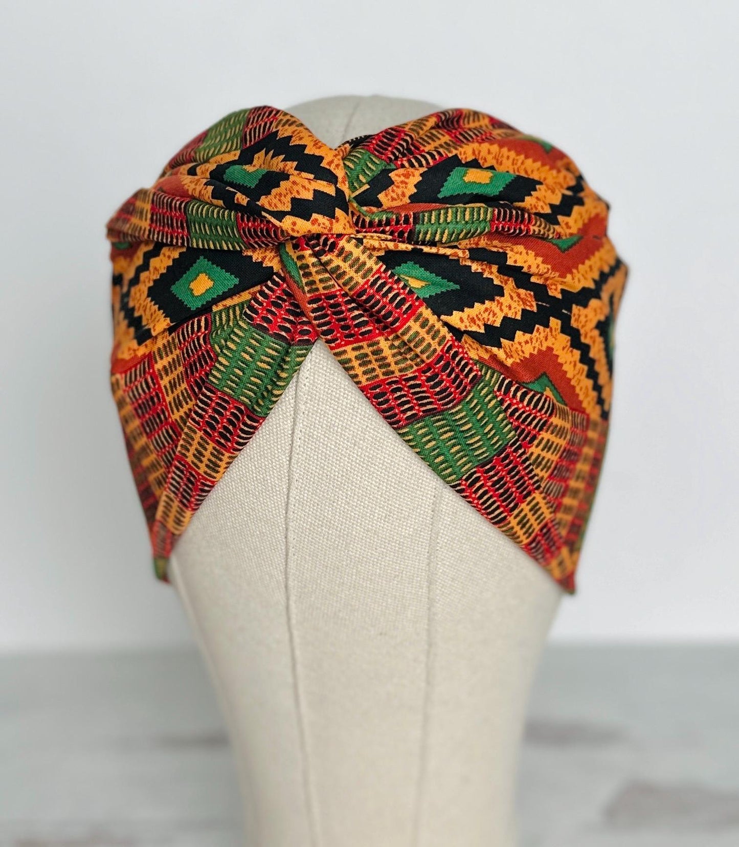 Extra Wide Adjustable Wire Headband African Kente Print, Black Orange, Boho Wired Headband, Fabric Head Wrap, Turban, Gift for Her, Scarf