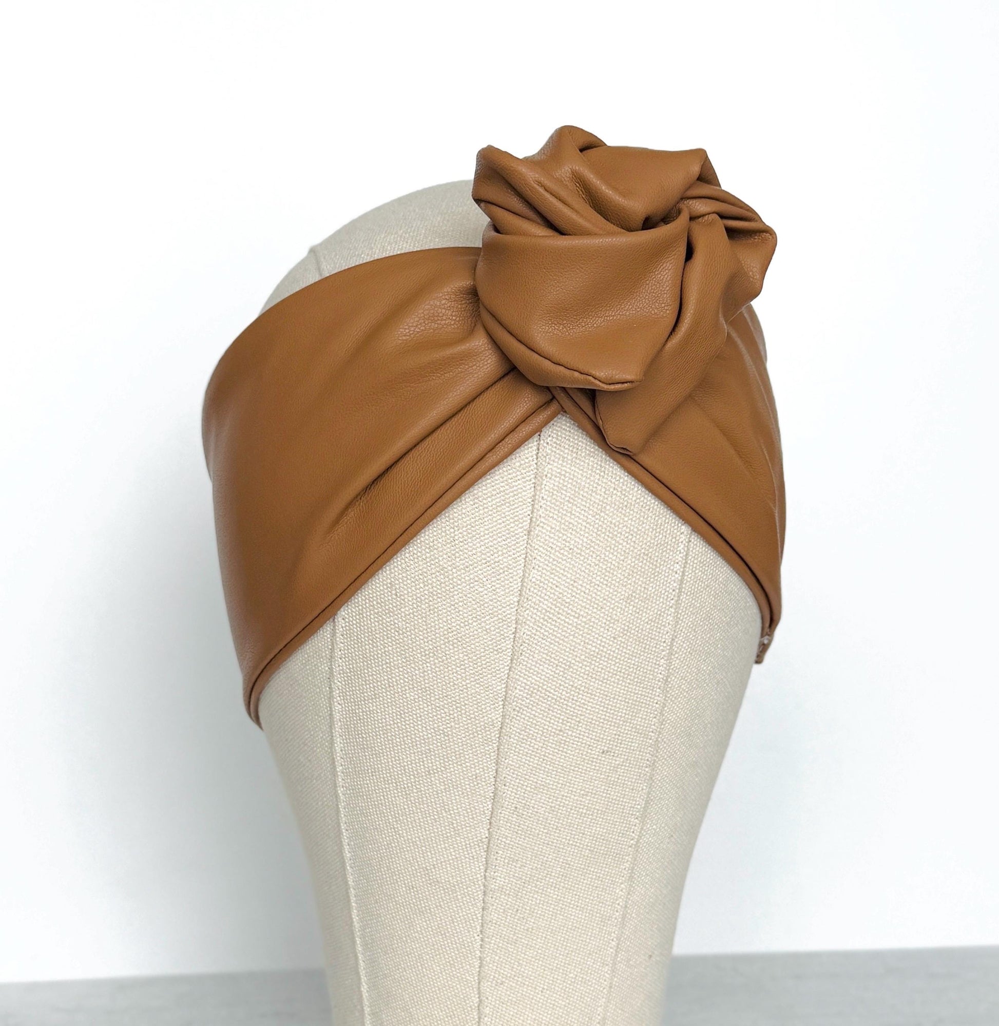 FAUX LEATHER Adjustable Wire Head Wrap, Tan Wired Headband, Bendable Fabric Head Wrap, Women Head Scarf, Gift Ideas Mom Wife Friend