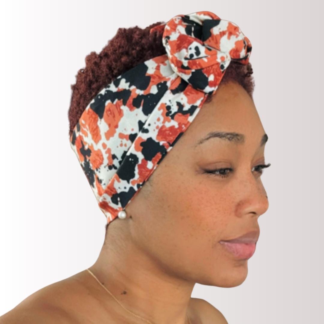 Extra Wide Bendable Wire Headband, Black White Organge Wired Head Wrap For Women, Adjustable Turban, Autumn Head Scarf