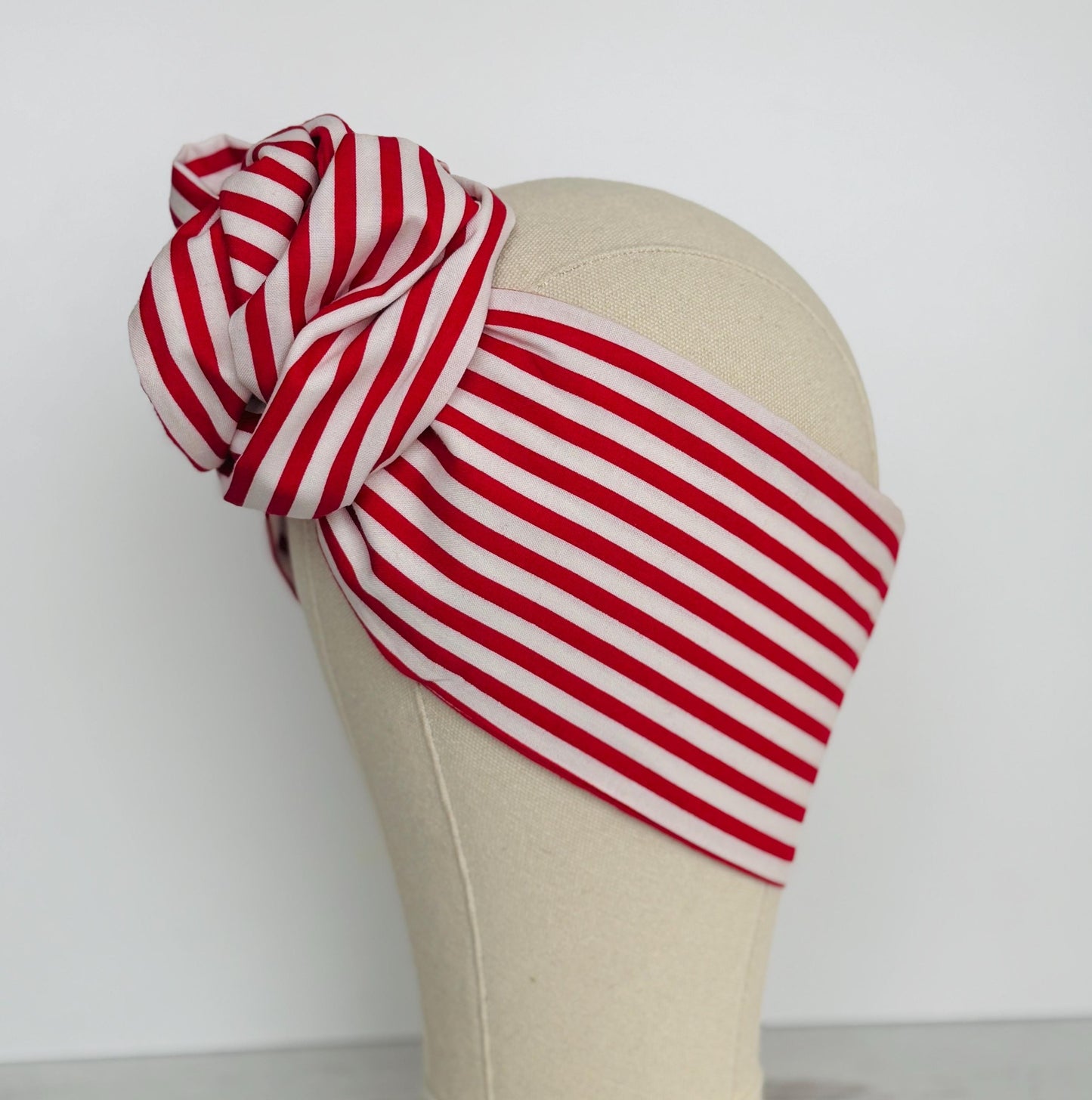 Extra Long Wide Adjustable Wire Headband, Striped Red White Pattern, Wired Headband, Fabric Head Wrap, Turban Women Accessories