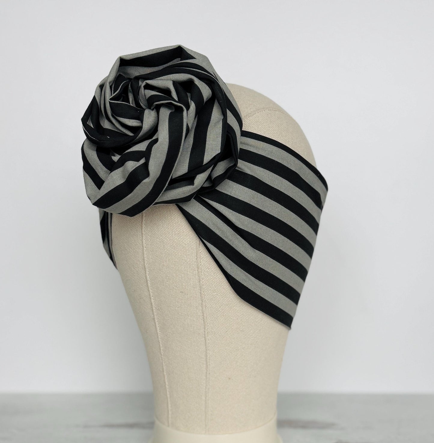 Extra Long Wide Adjustable Wire Headband, Striped Black Gray Pattern, Wired Headband, Fabric Head Wrap, Turban, Accessories, Women