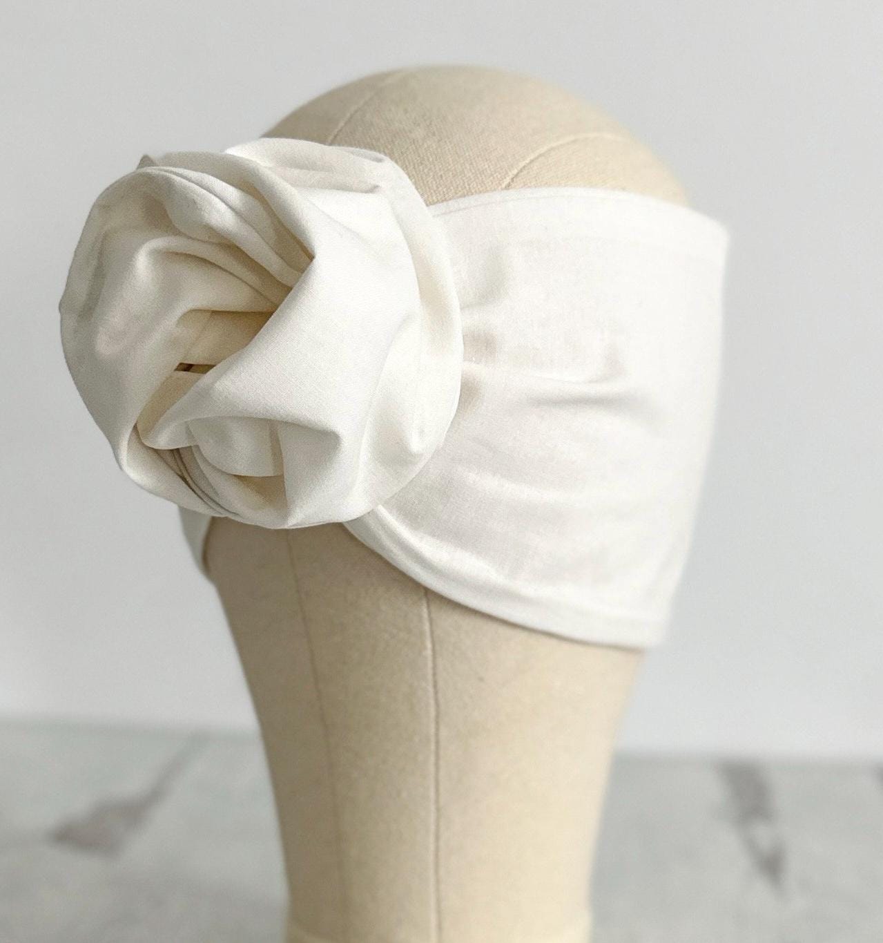 Extra Long Wide Adjustable Wire Headband, White Solid Colored, Wired Headband, Fabric Head Wrap, Turban, Cotton Headband for Women