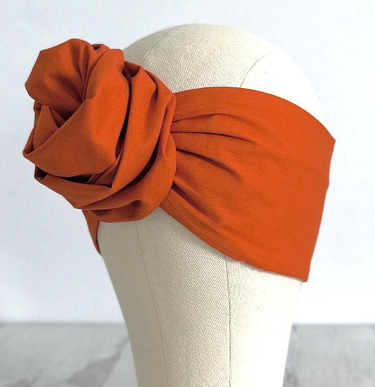 Extra Long Wide Adjustable Wire Headband, Orange Solid Colored, Wired Headband, Fabric Head Wrap, Turban, Cotton Headband for Women