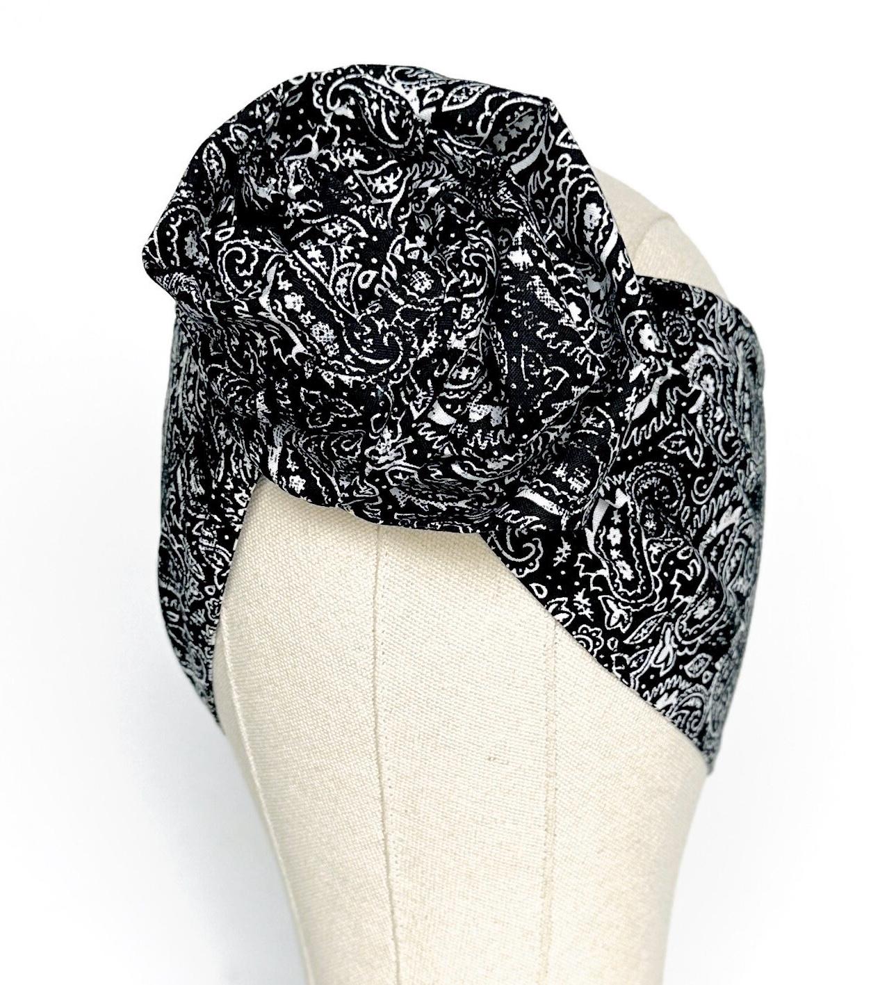 Extra Long Wide Bendable Wire Wrap Headband, Black White Paisley Bandana Print Head Wrap, Women Accessories, Head Scarf Turban