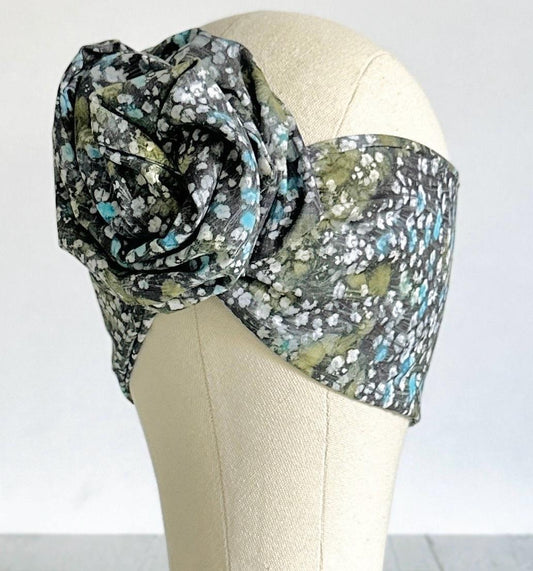 Extra Long Wide Adjustable Wire Wrap, Black Blue Floral Headband, Bendable Wired Fabric Head Wrap, Boho Hair Tie, Turban