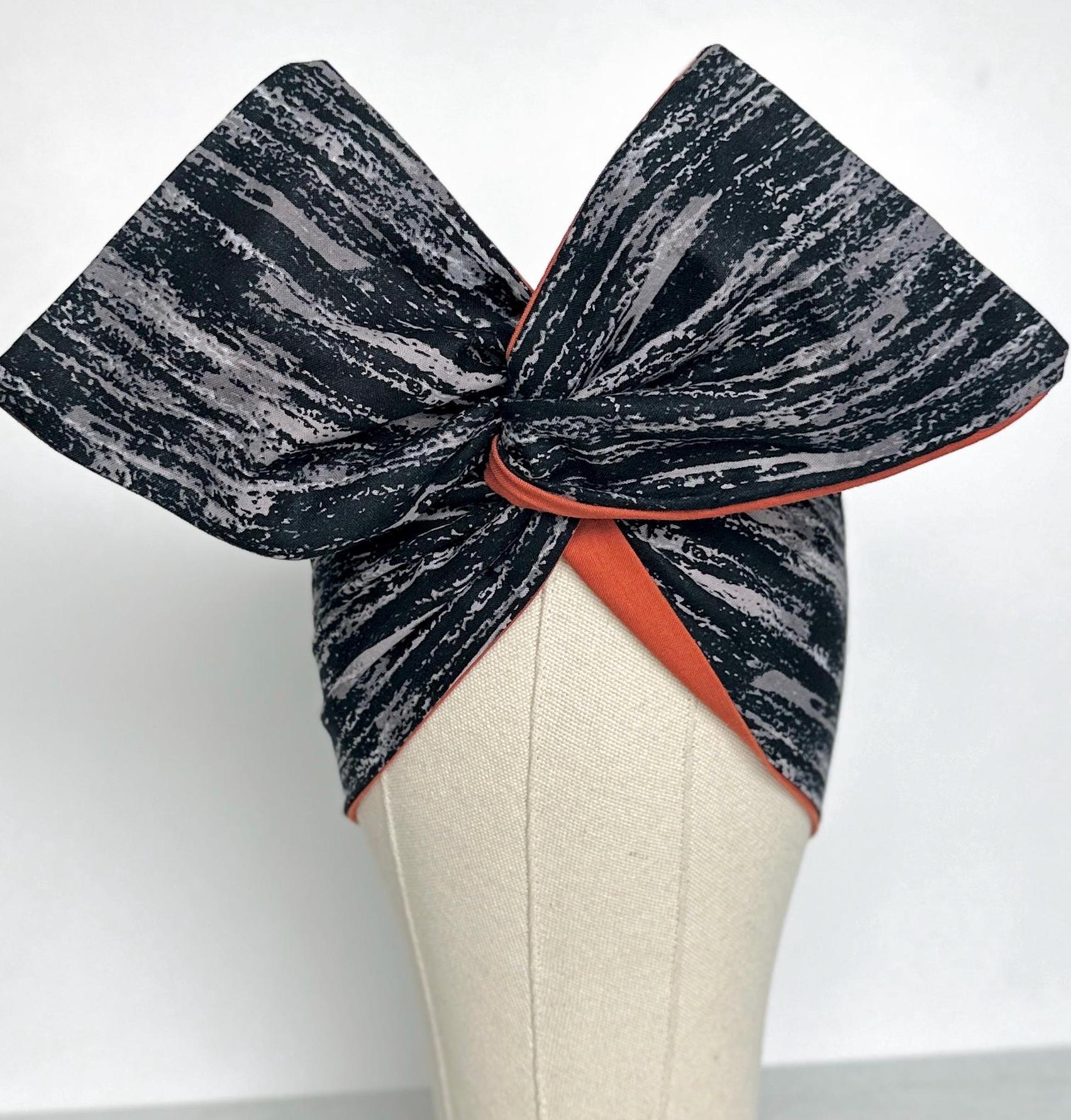 Extra Wide Reversible Bendable Wire Headband, Black Gray Burnt Orange Fall Wired Head Wrap, Adjustable Turban Hair Accessories, Head Scarf