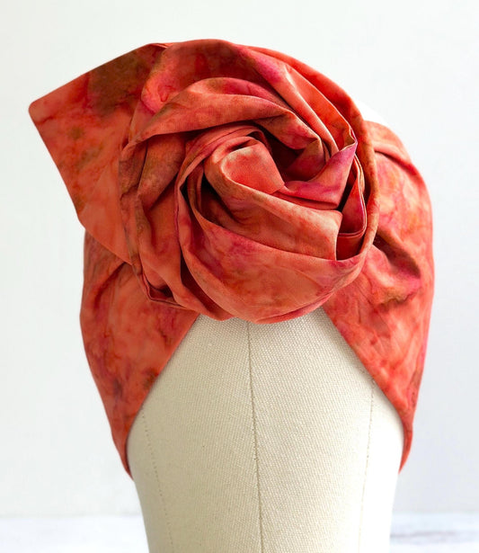 Extra Long Wire Wrapped Batik Headband, Peach & Orange Fabric, Wired Headband, Fabric Head Wrap, Headband, Boho Chic Accessories (BREA)