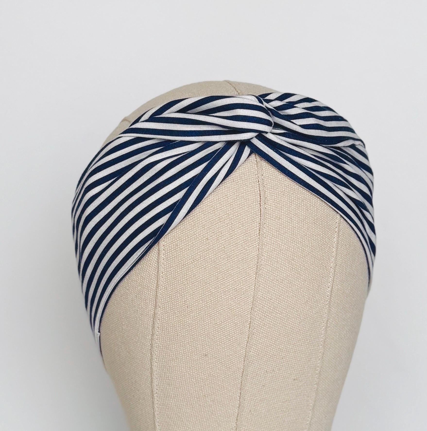 Mini Adjustable Wire Head Wrap, Navy & White Striped Wired Headband, Bendable Fabric Head Wrap, Women Head Scarf, Gift Ideas Mom Wife Friend