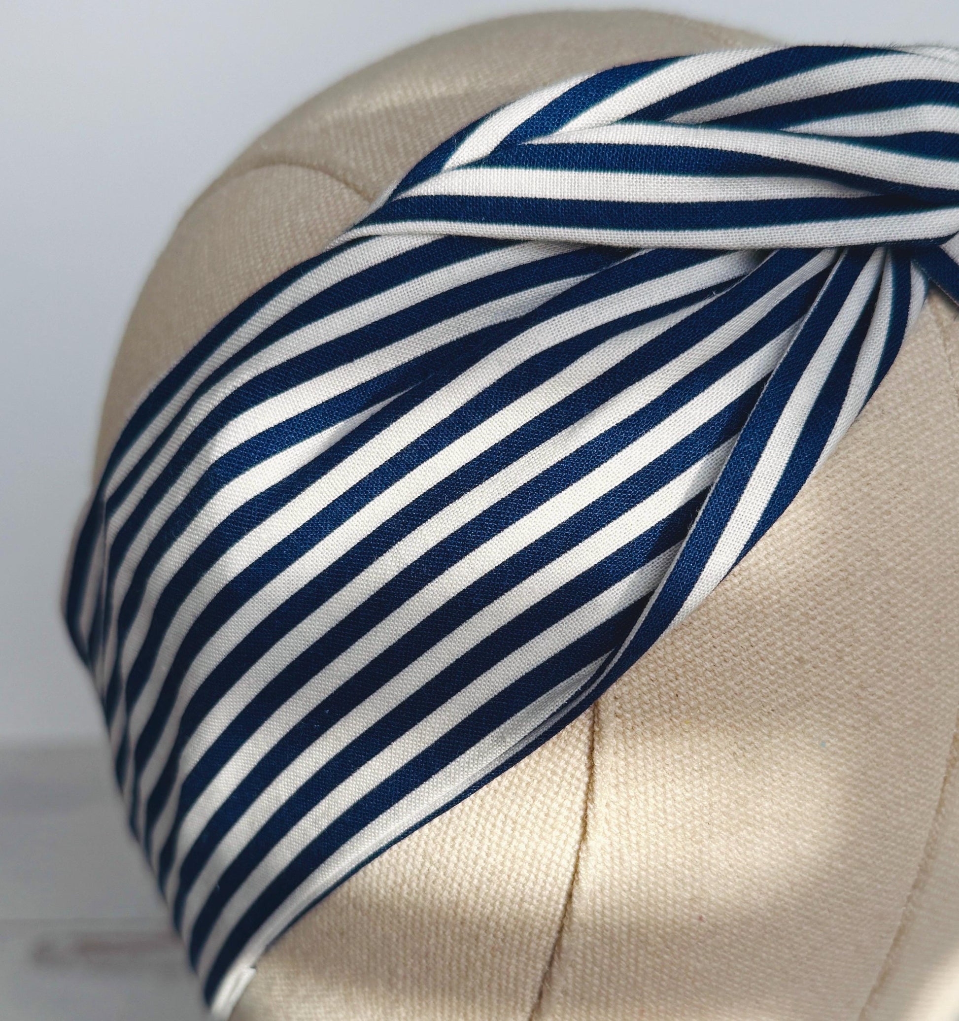 Mini Adjustable Wire Head Wrap, Navy & White Striped Wired Headband, Bendable Fabric Head Wrap, Women Head Scarf, Gift Ideas Mom Wife Friend