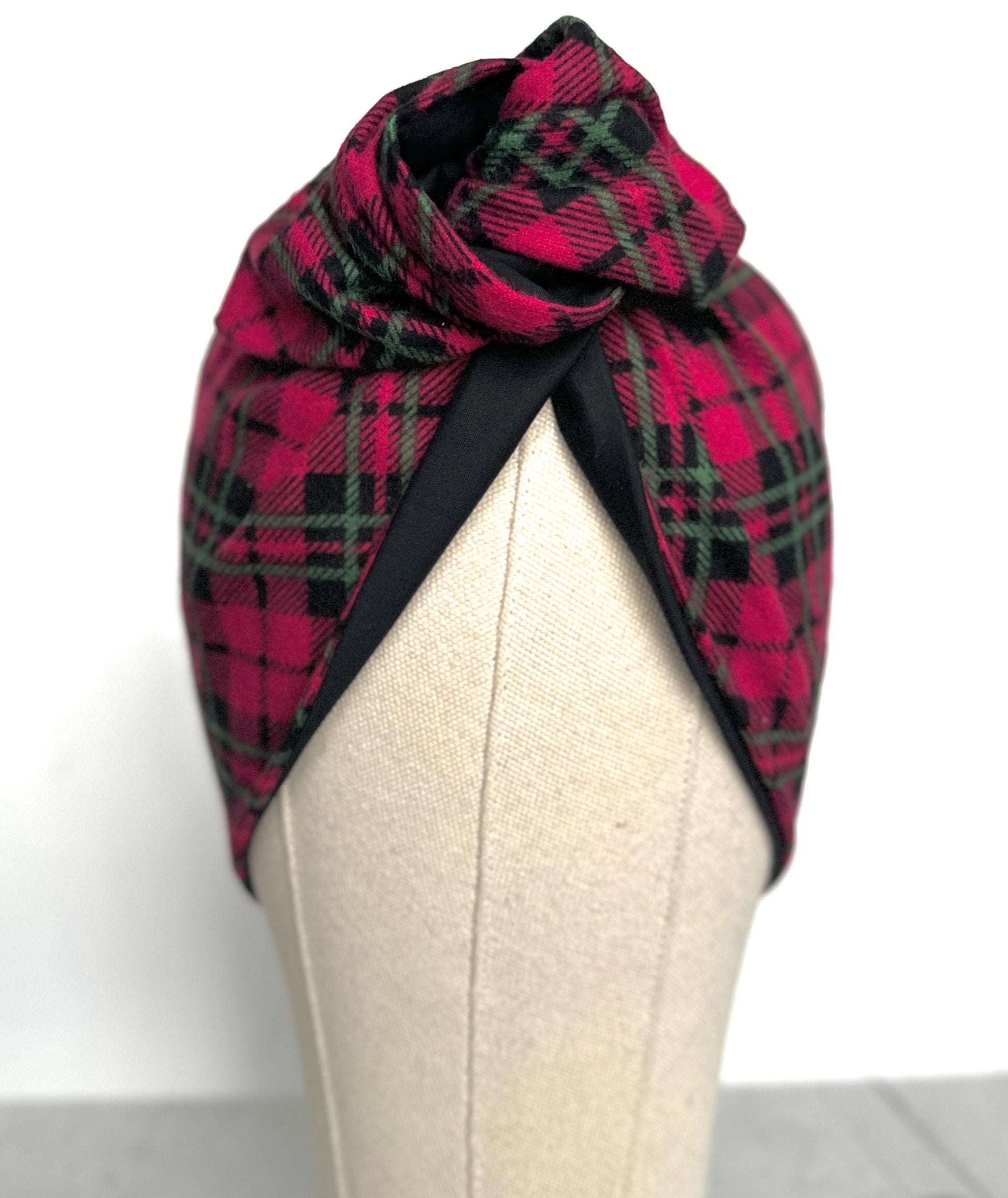 Extra Wide EDDIE BAUER Flannel Adjustable Wire Headband, Waem Cherry Red & Black Wired Head Wrap, Turban, Fashion Hair Accessories for Women