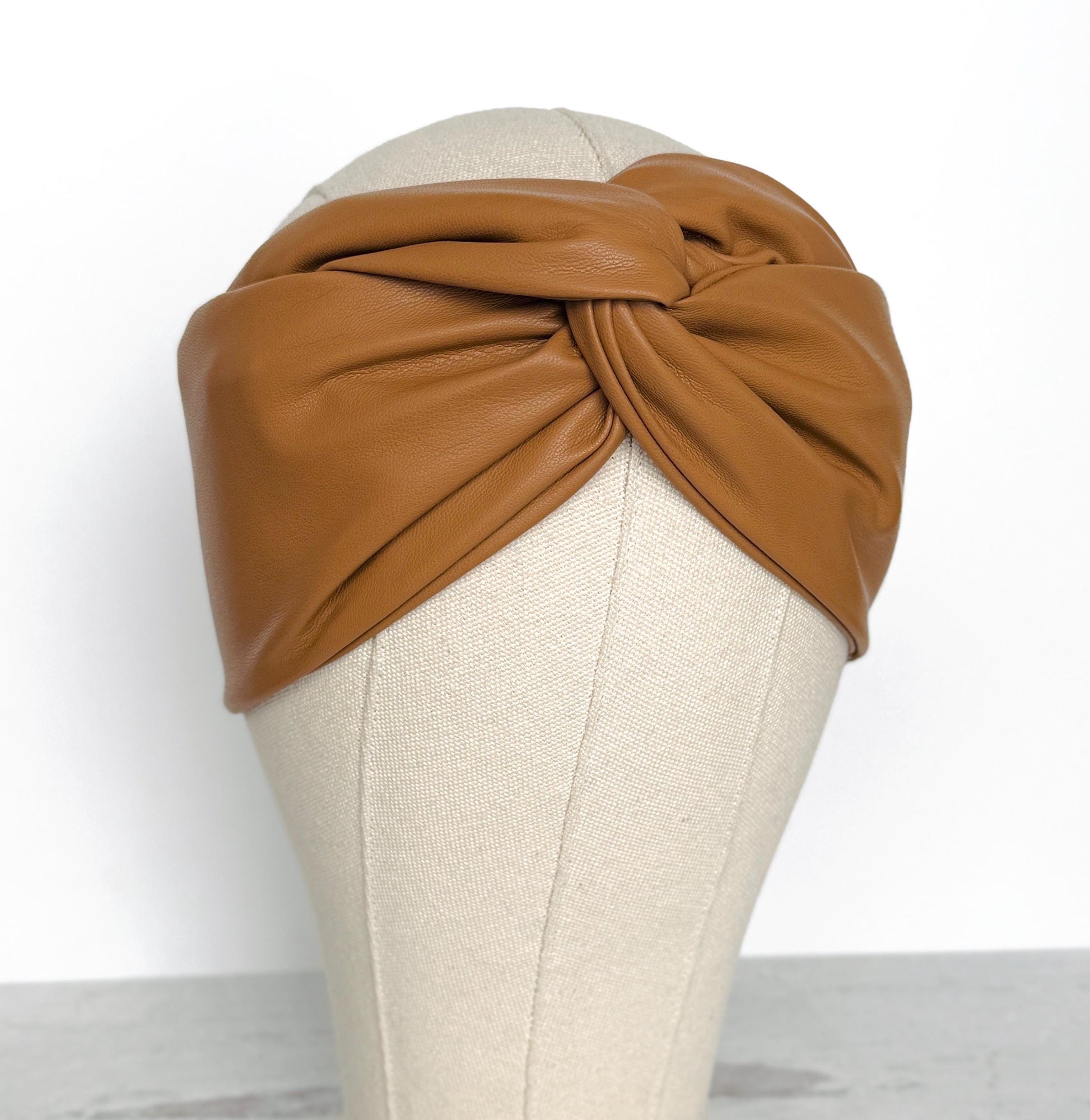 FAUX LEATHER Adjustable Wire Head Wrap, Tan Wired Headband, Bendable Fabric Head Wrap, Women Head Scarf, Gift Ideas Mom Wife Friend