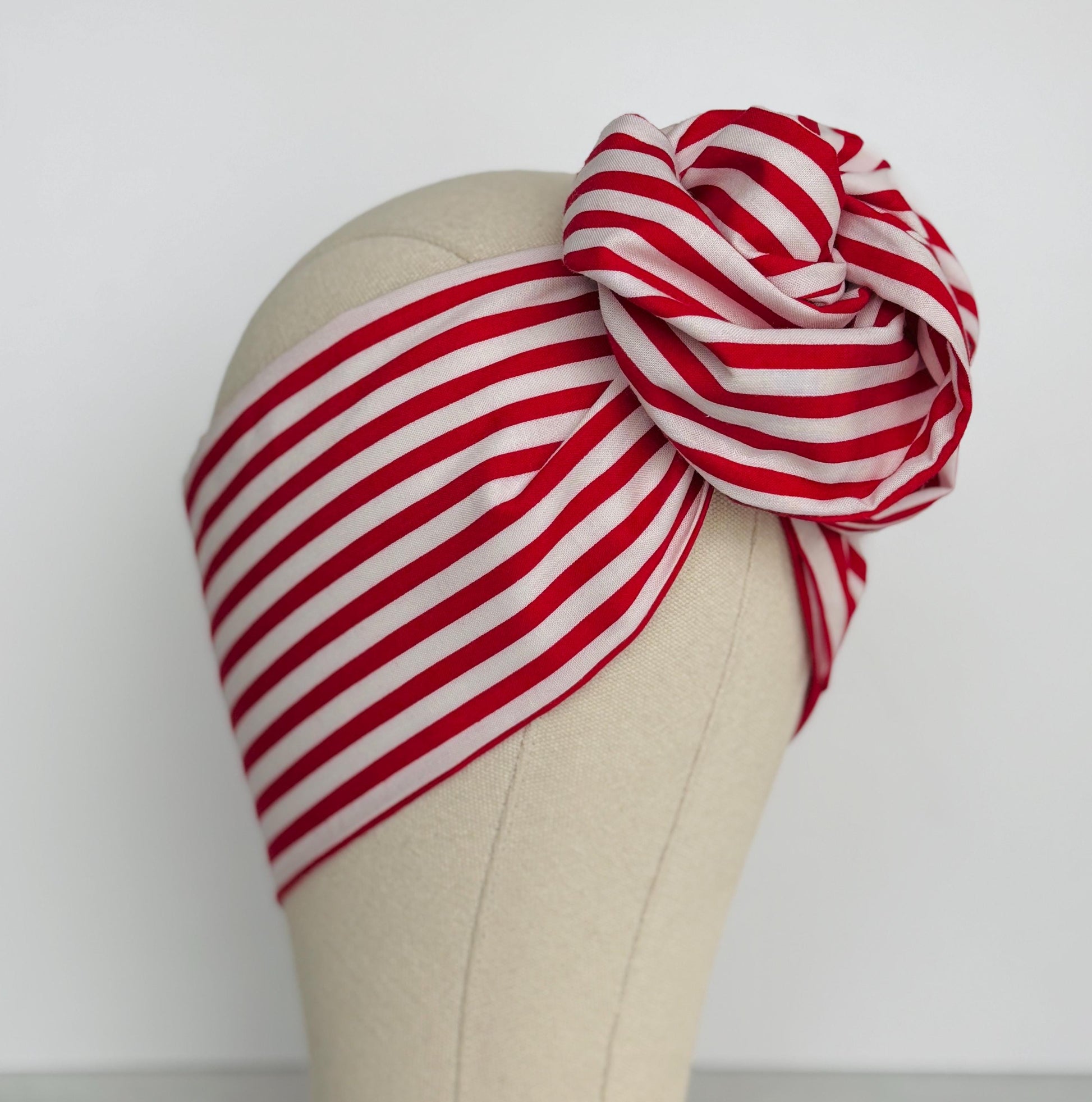 Extra Long Wide Adjustable Wire Headband, Striped Red White Pattern, Wired Headband, Fabric Head Wrap, Turban Women Accessories