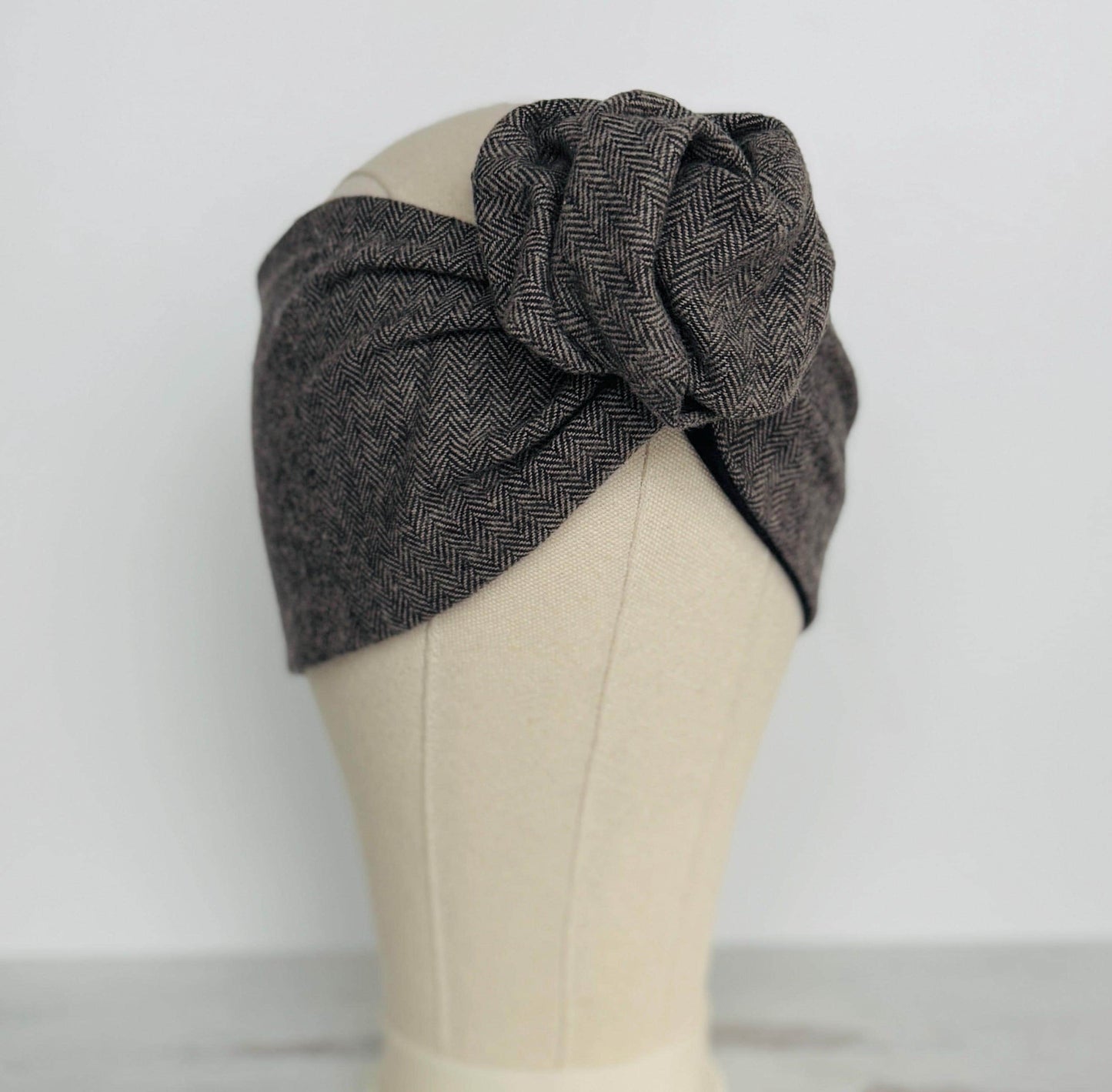 Extra Wide Reversible BENDABLE Wire Headband, Warm Grey Brushed Cotton Herringbone Wired Head Wrap, Turban Accessories, Head Scarf Bandana