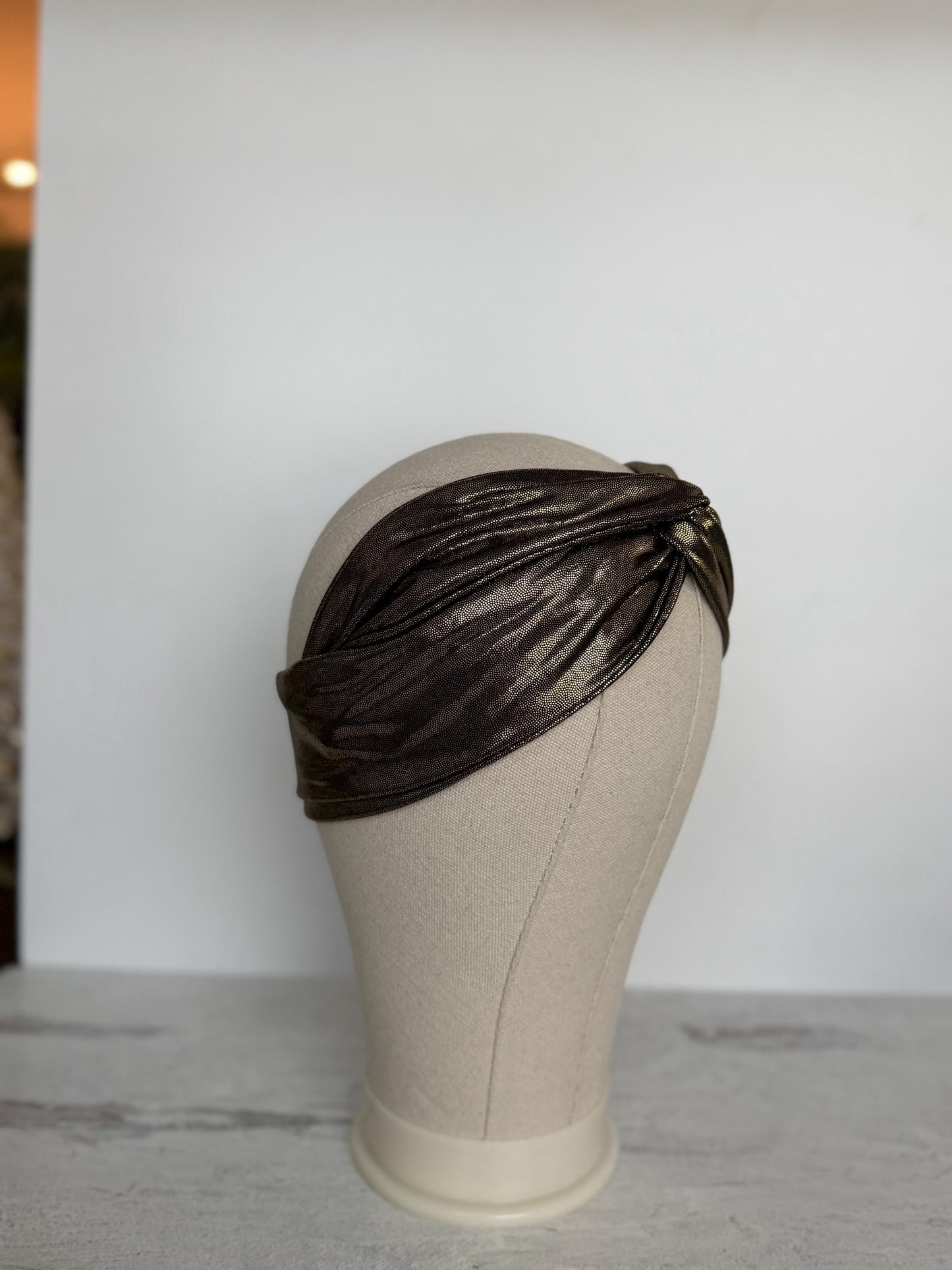 Mini Adjustable Golden Shimmery Wired Head Wrap, Bendable Fabric Headband, Women Head Scarf, Special Occasion Party Accessories, Mod Retro