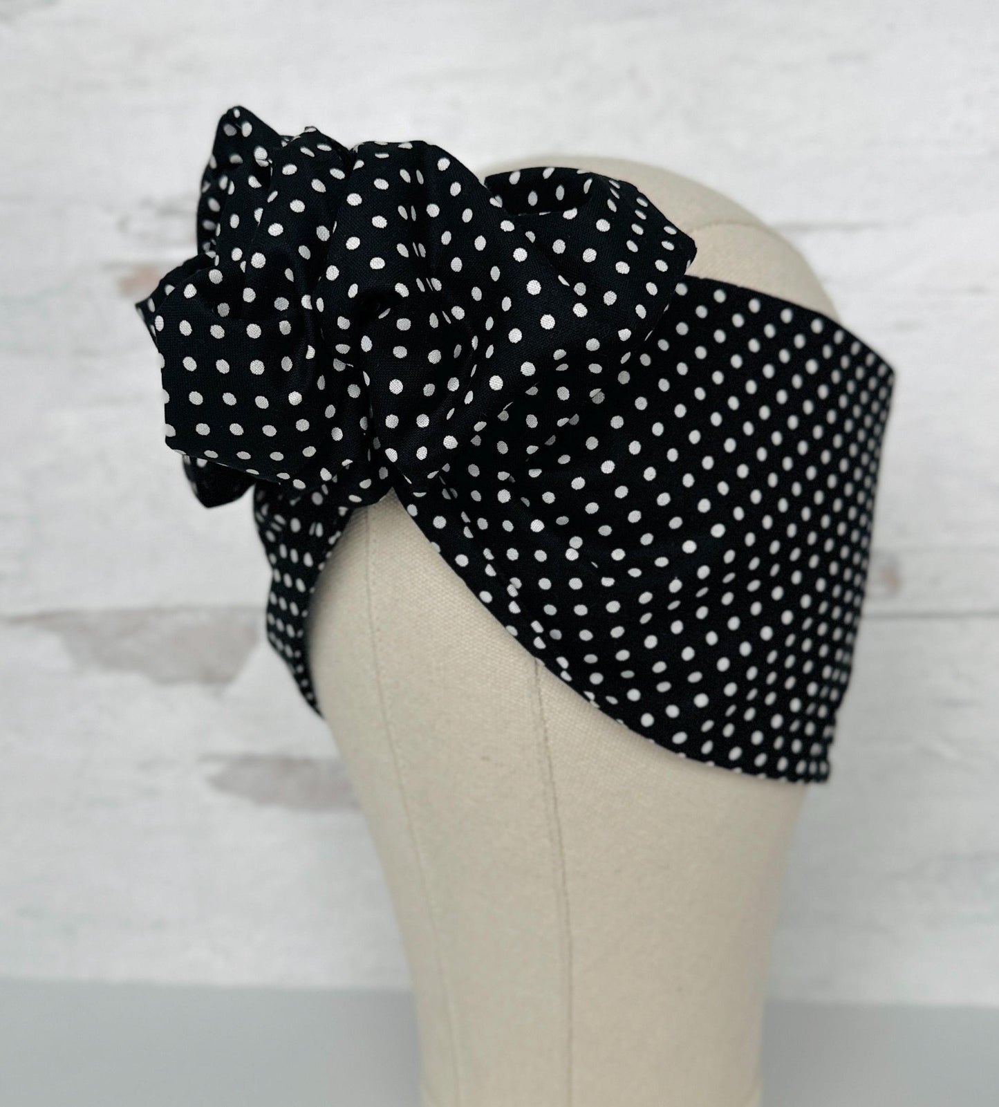 Extra Long Wide Adjustable Wire Headband, Black Polka Dot Pattern, Wired Head Scarf, Fabric Head Wrap, Turban, Accessories for Women