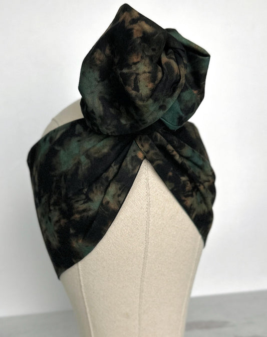 Hand Dyed Extra Long Wide ADJUSTABLE Wire Headband, Black & Teal Green Tie Dyed Wired Head Wrap , Hair Accessories For Women, No Slip Scarf