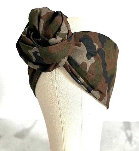 Extra Long Wide Adjustable Wire Headband, Camouflage Army Military Print, Wired Headband, Fabric Head Wrap, Turban, Boho Accessories