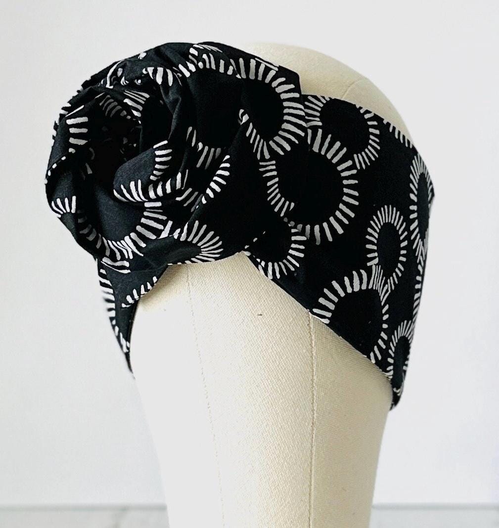 Extra Long Wide Adjustable Wire Headband, Abstract Geometric Circle Pattern, Wired Headband, Fabric Head Wrap, Turban, Accessories, Wome