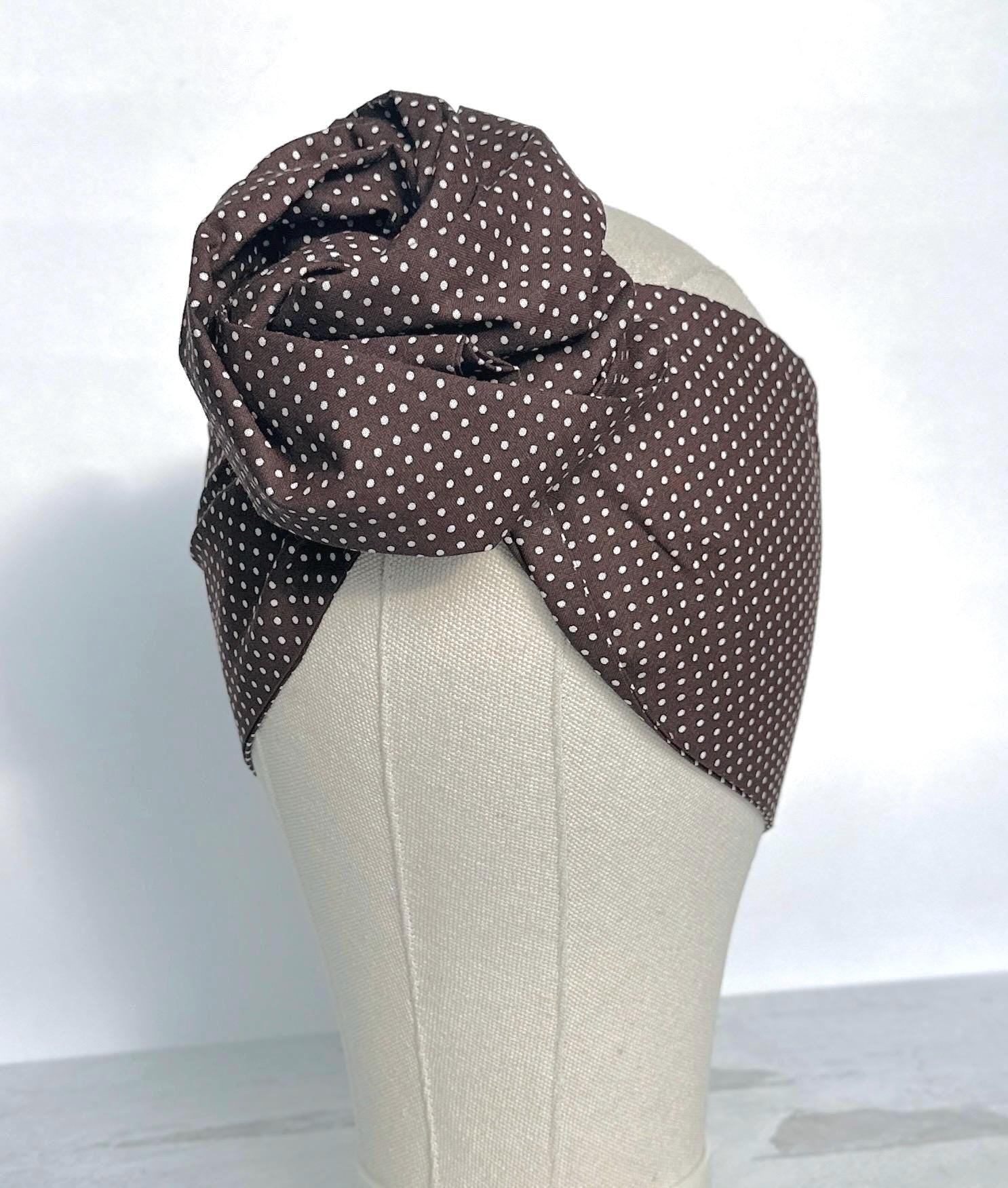 Extra Long Wide Adjustable Wire Headband, Brown Polka Dot Pattern, Wired Head Scarf, Fabric Head Wrap, Turban, Accessories for Women