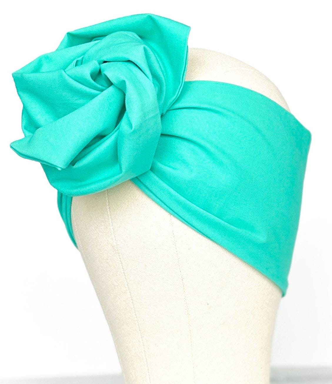 Extra Long Wide Adjustable Wire Headband, Teal Solid Colored, Wired Headband, Fabric Head Wrap, Turban, Cotton Headband for Women