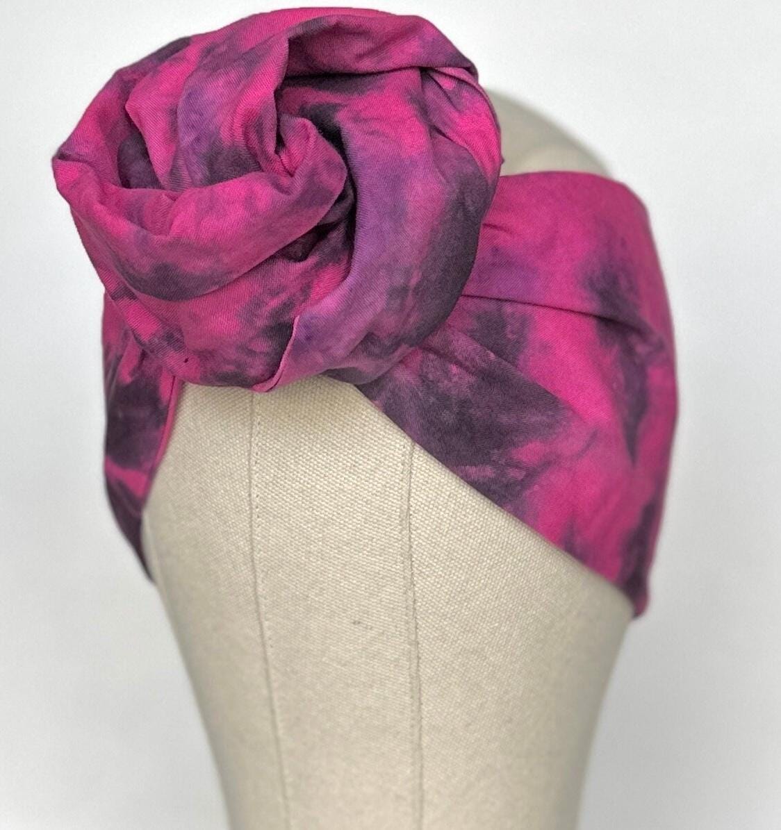 Hand Dyed Extra Long Wide ADJUSTABLE Wire Headband, Pink Tie Dyed Spring Summer Wired Head Wrap , Hair Accessories For Women, No Slip Scarf