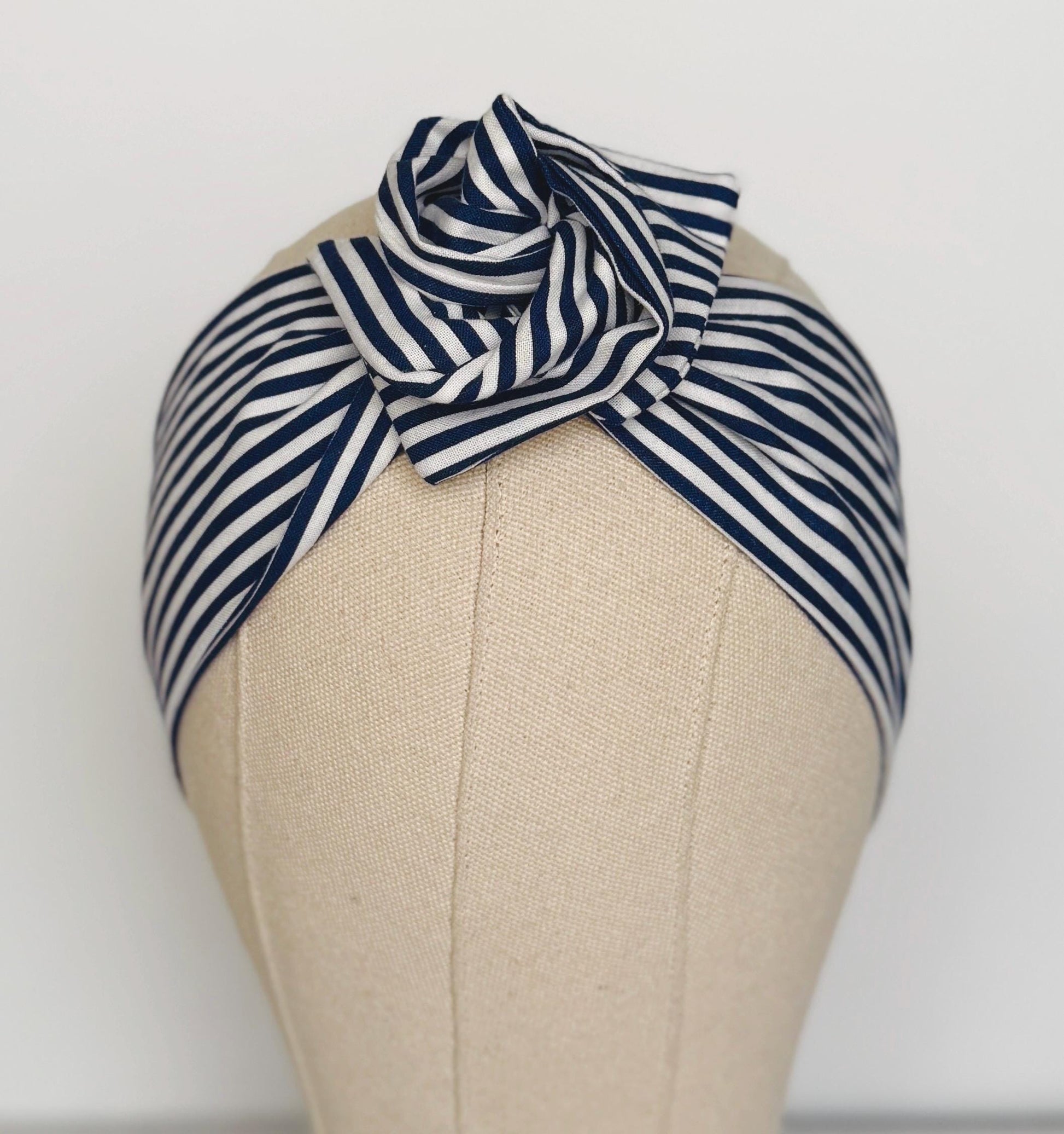 Mini Adjustable Wire Head Wrap, Navy & White Striped Wired Headband, Bendable Fabric Head Wrap, Women Head Scarf, Gift Ideas Mom Wife Friend