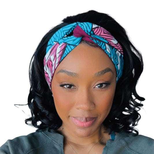 Extra Wide Reversible Wire Wrap African Print Headband, Burgundy Pink Blue Wired Headband, Ankara Head Wrap, Turban for Women, Head Scarf