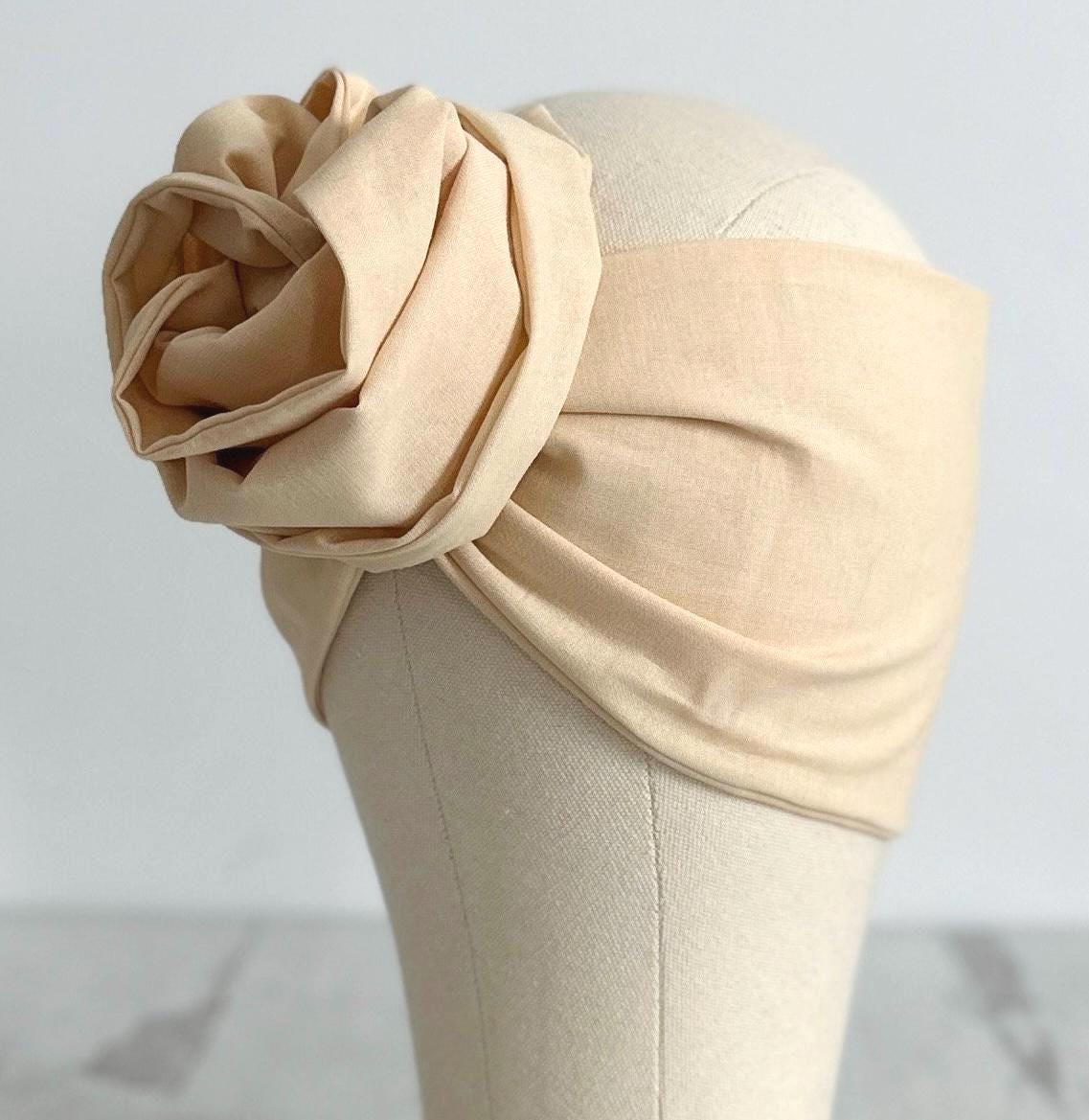 Extra Long Wide Adjustable Wire Headband, Champagne Beige Solid Colored, Wired Headband, Fabric Head Wrap, Turban, Cotton Headband for Women